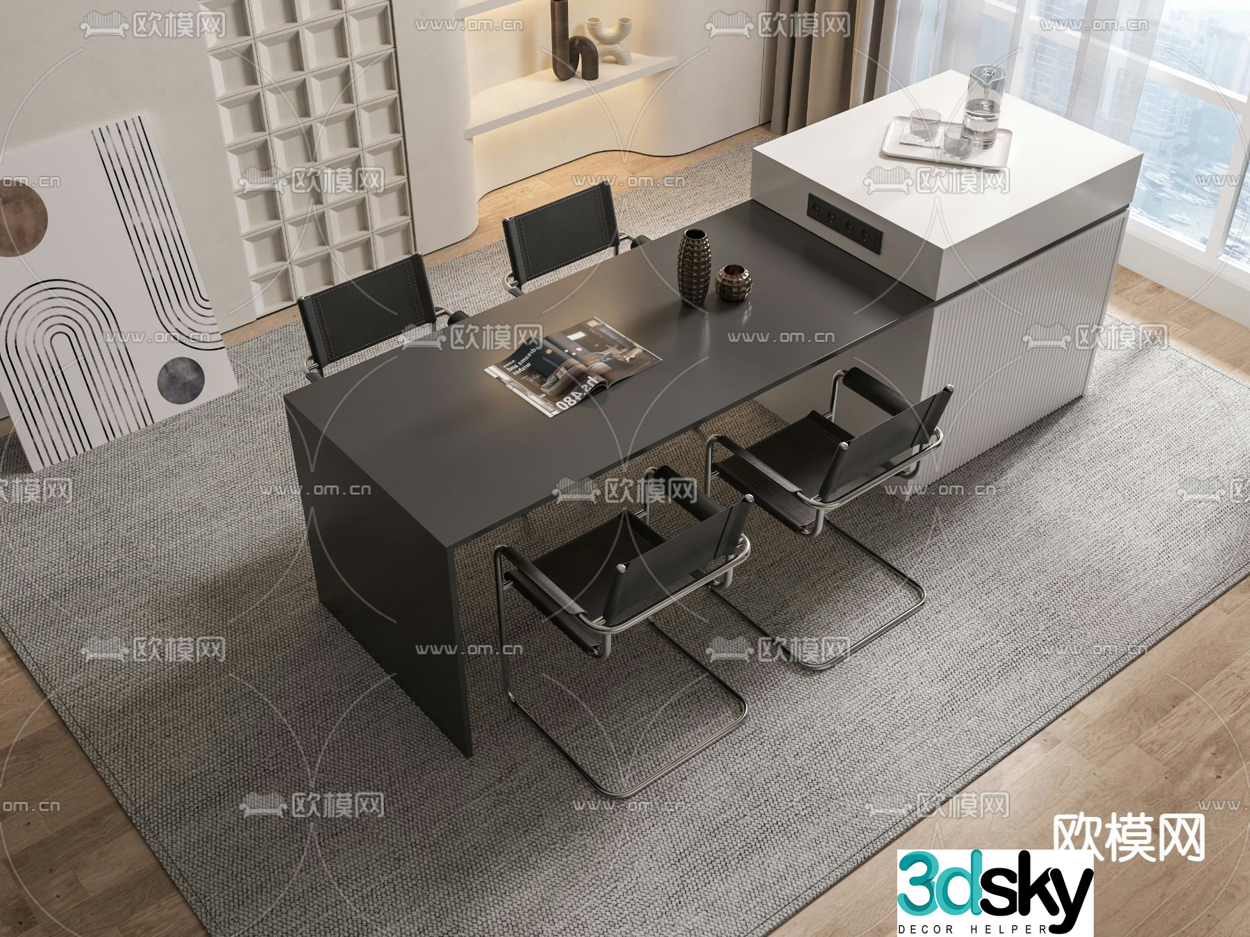 Island dining table and chairs 3d model