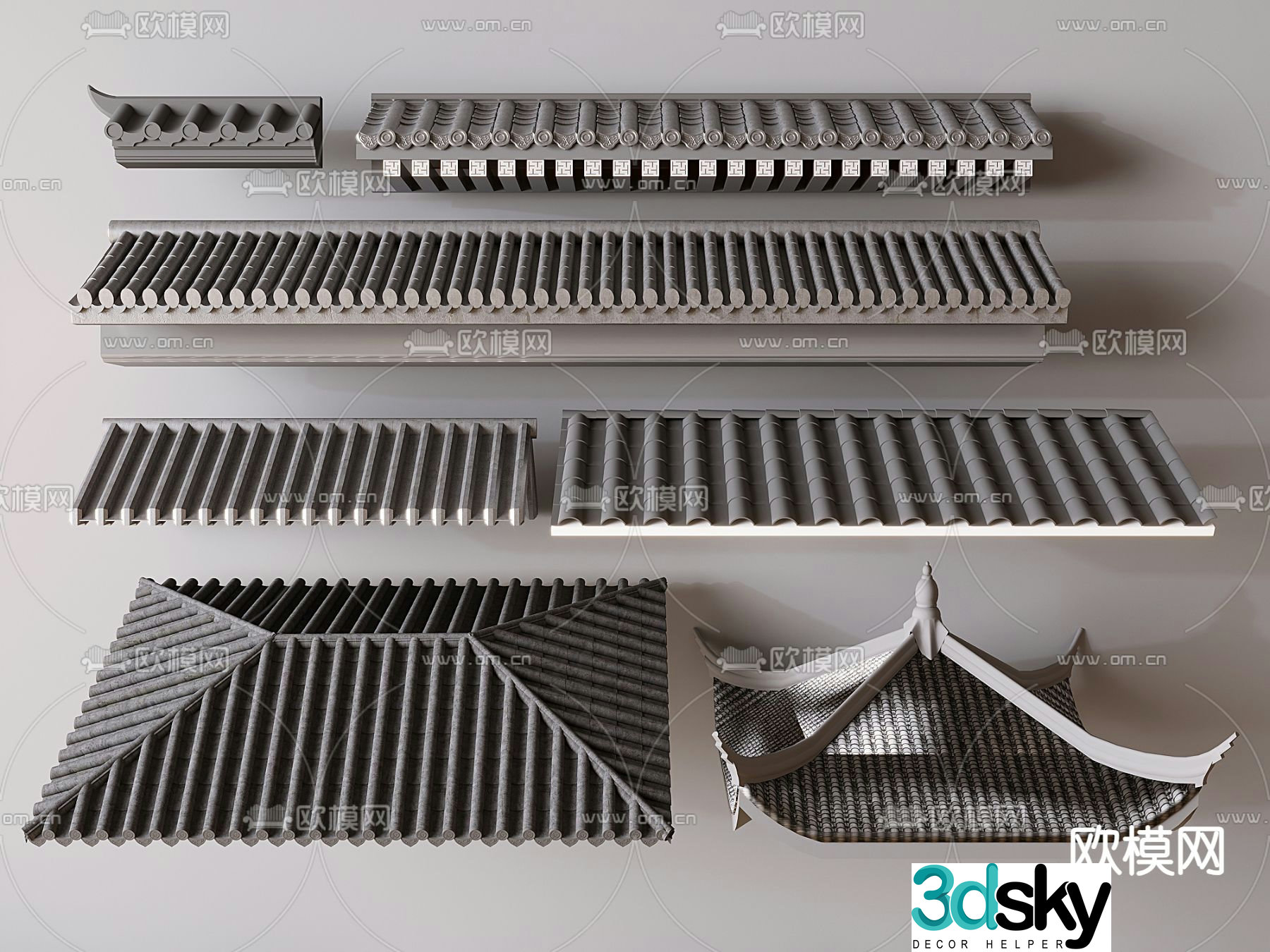 Chinese eaves roof ridge cornice 3d model