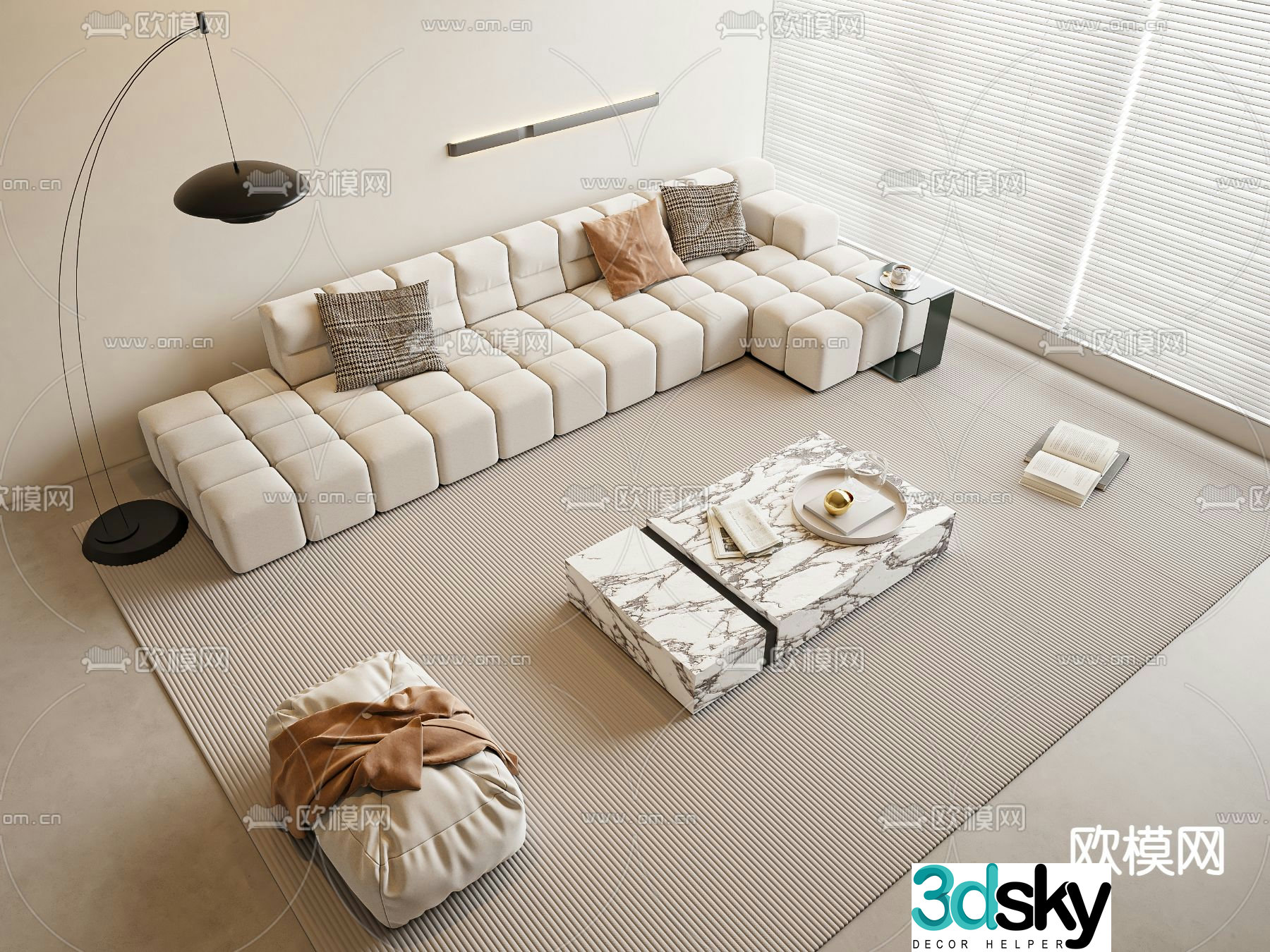 Cream style modular sofa corner sofa 3d model