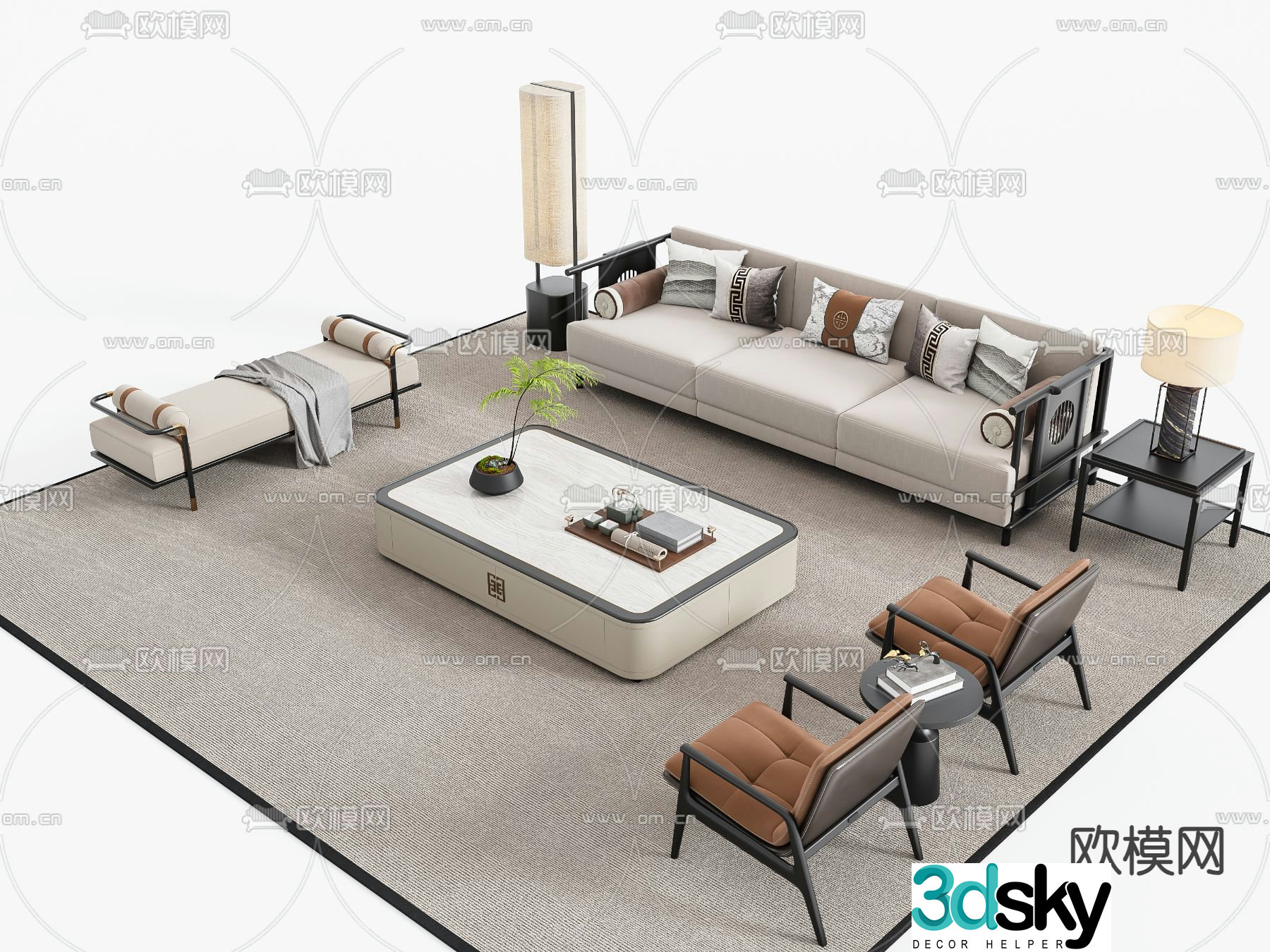 New Chinese style modular sofa 3d model
