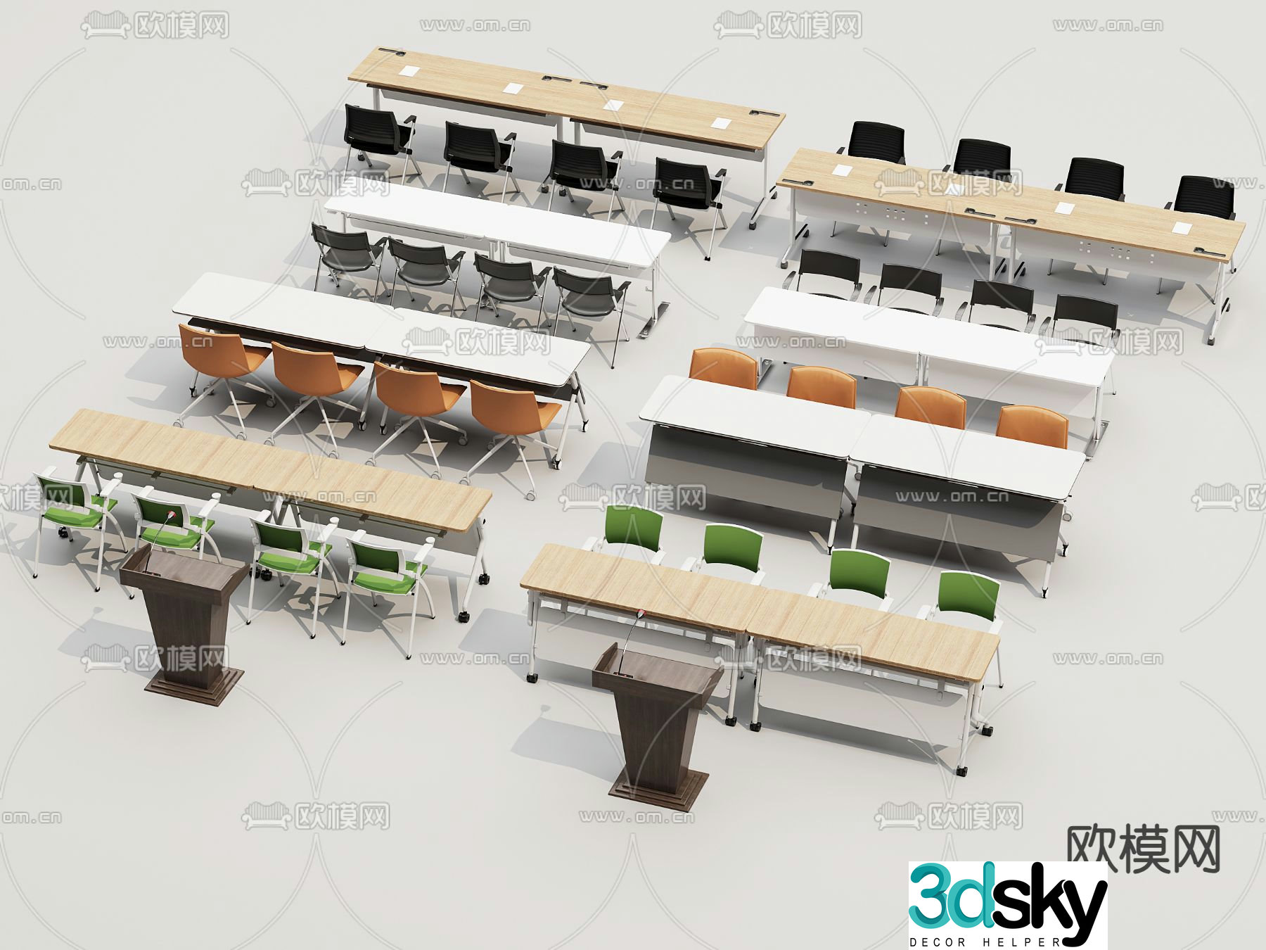 Training tables and chairs classroom tables and chairs conference tables and chairs 3D model
