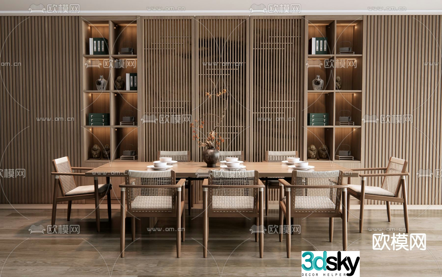 New Chinese dining table and chairs 3d model