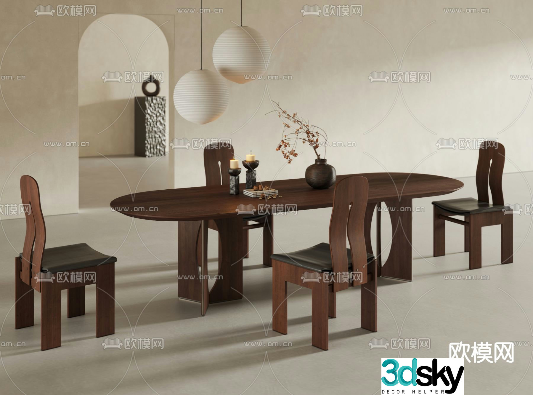 Medieval style dining table and chairs 3d model