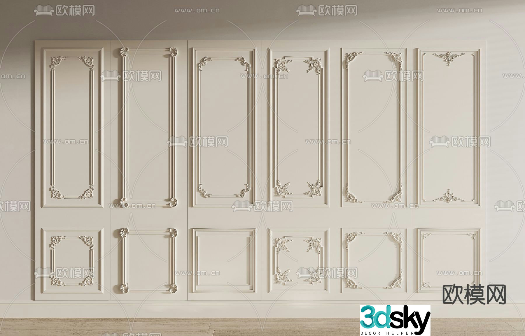 French wall panel wall skirt carved lines 3d model