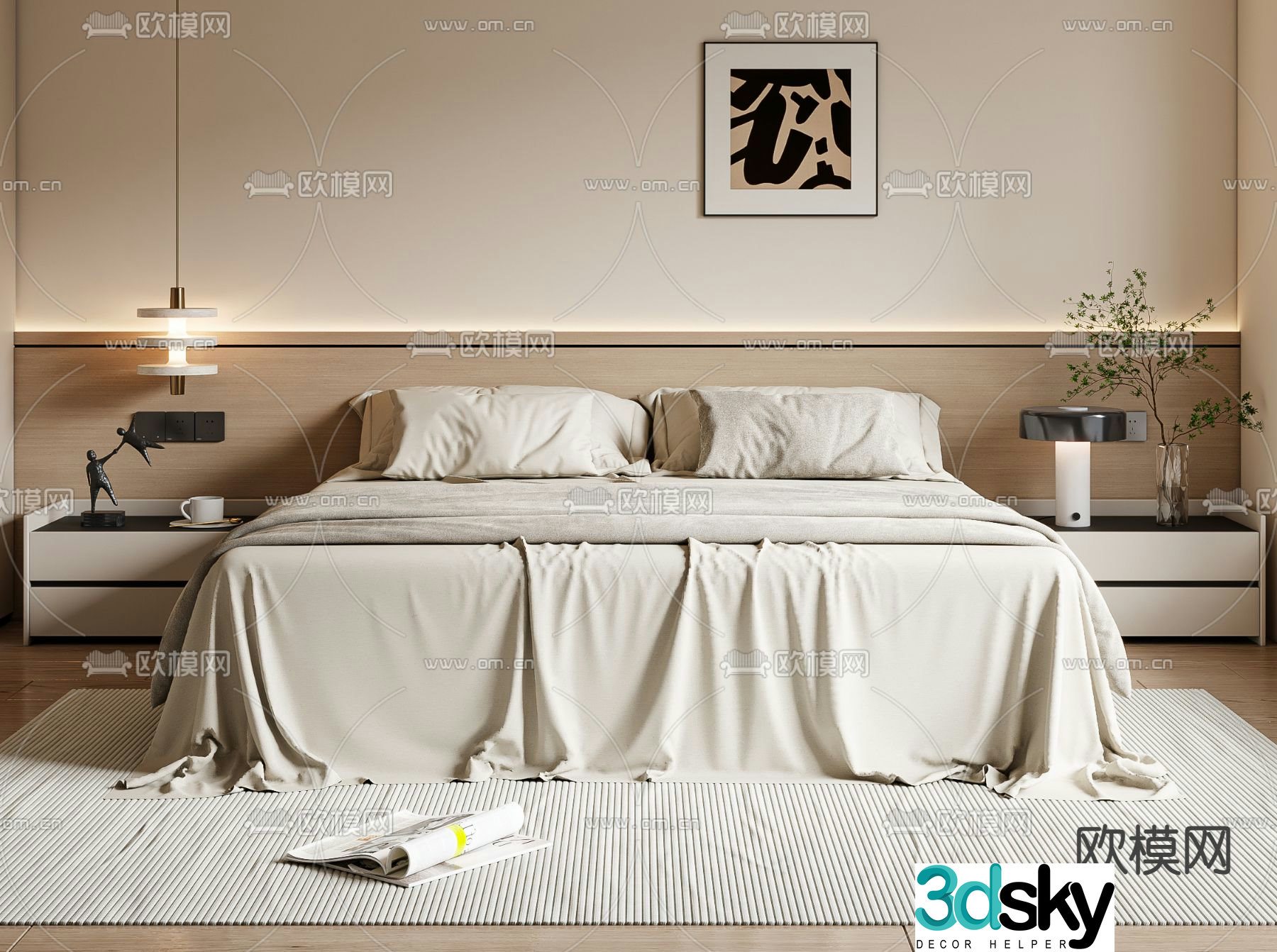 Modern double bed 3d model