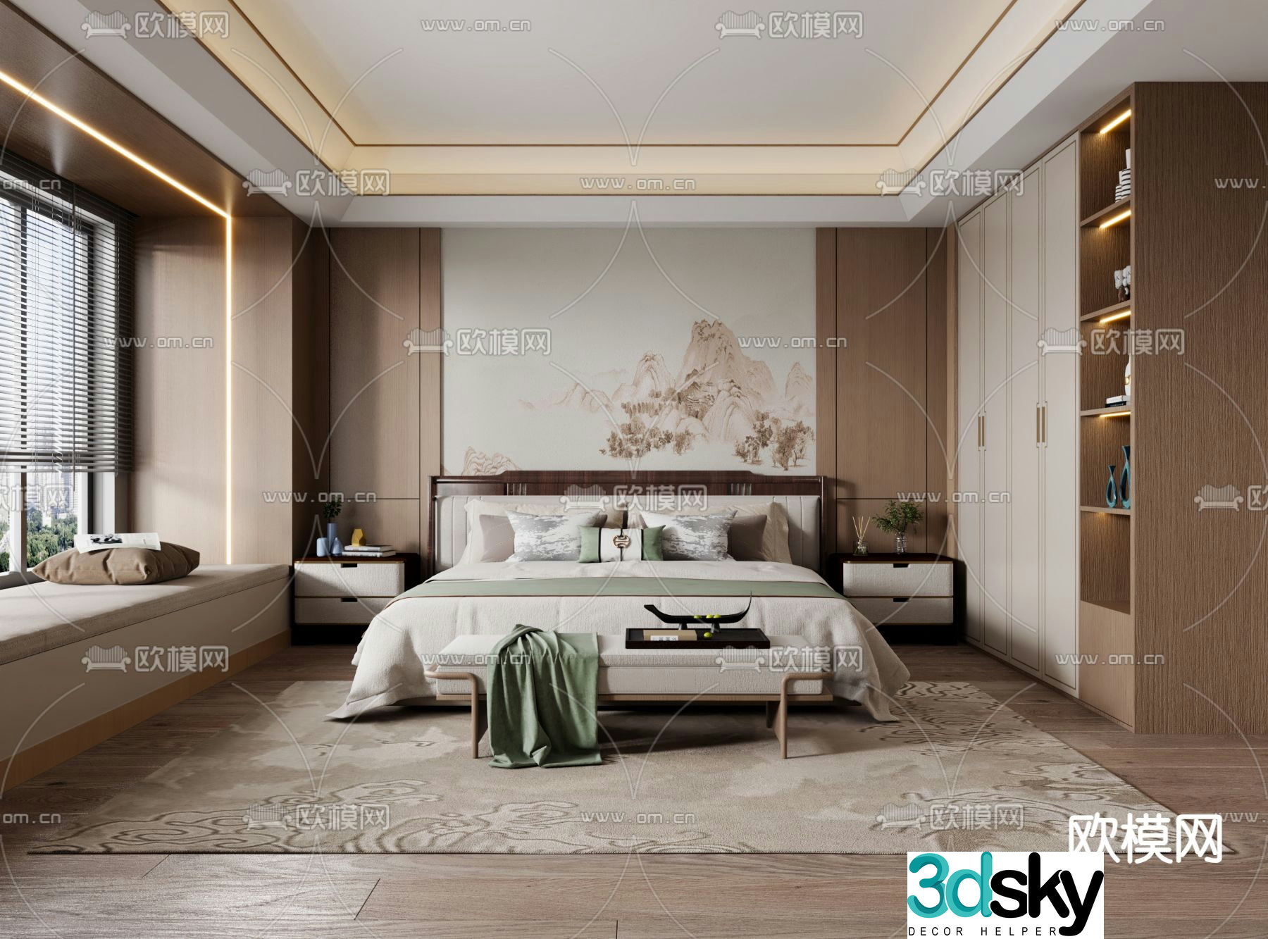 New Chinese style bedroom Master bedroom Master room 3D model