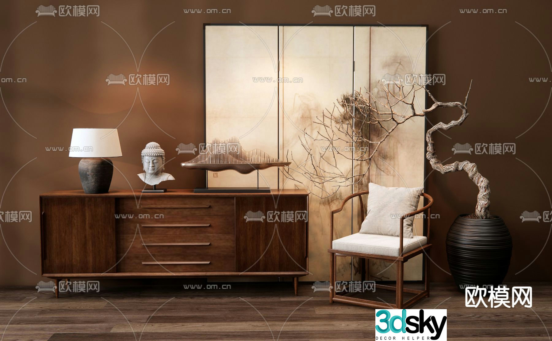 New Chinese style chest of drawers 3D model