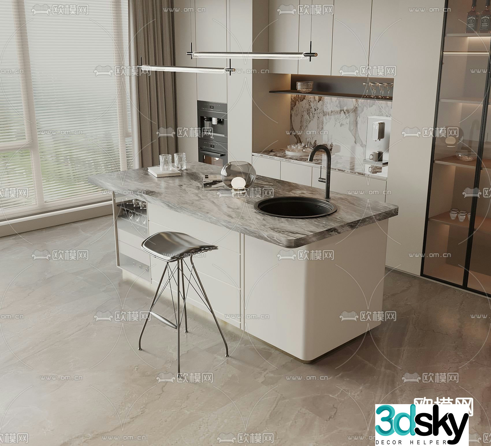 Marble bar island water bar 3D model