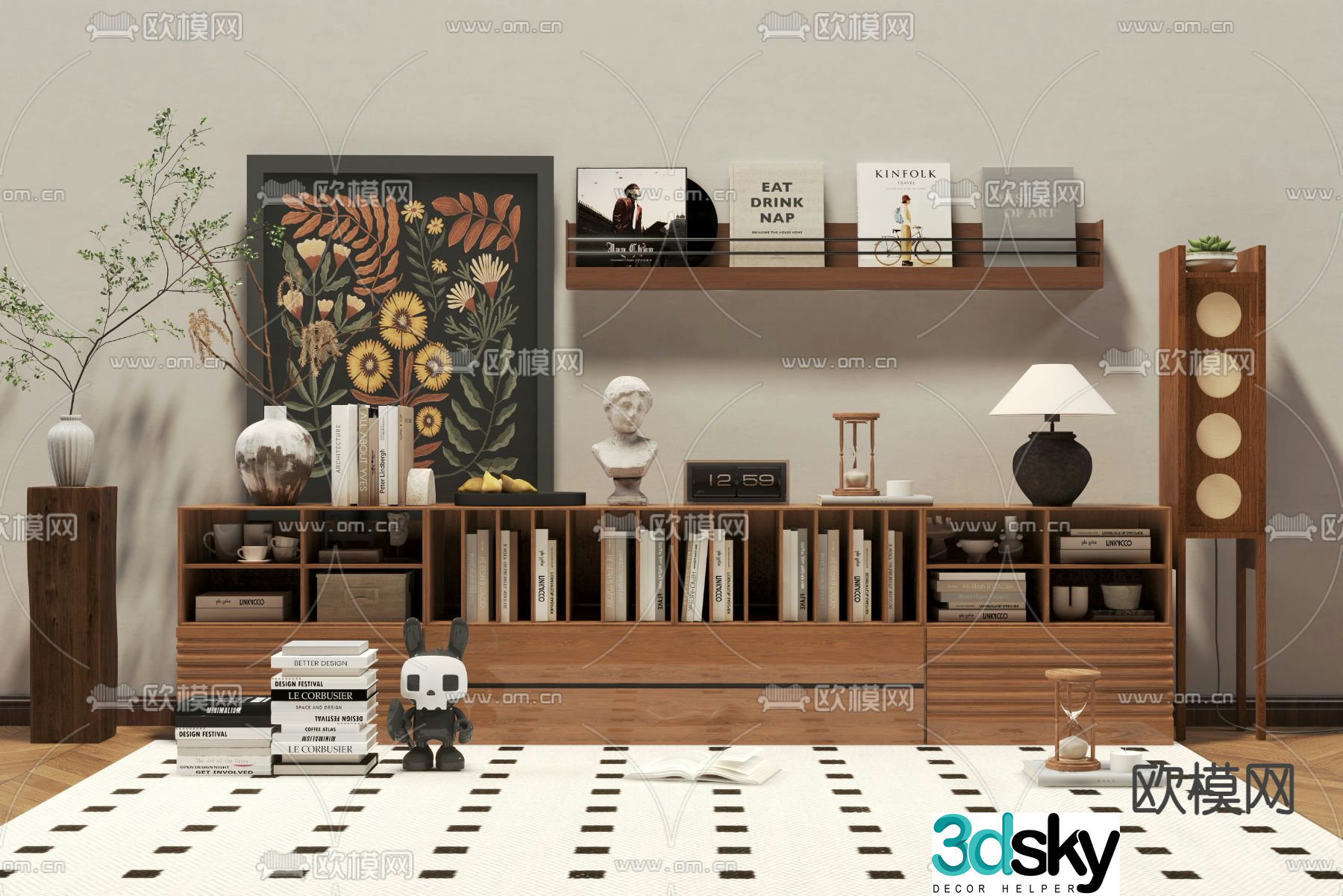 Medieval style low bookcase floor cabinet decorative cabinet 3D model