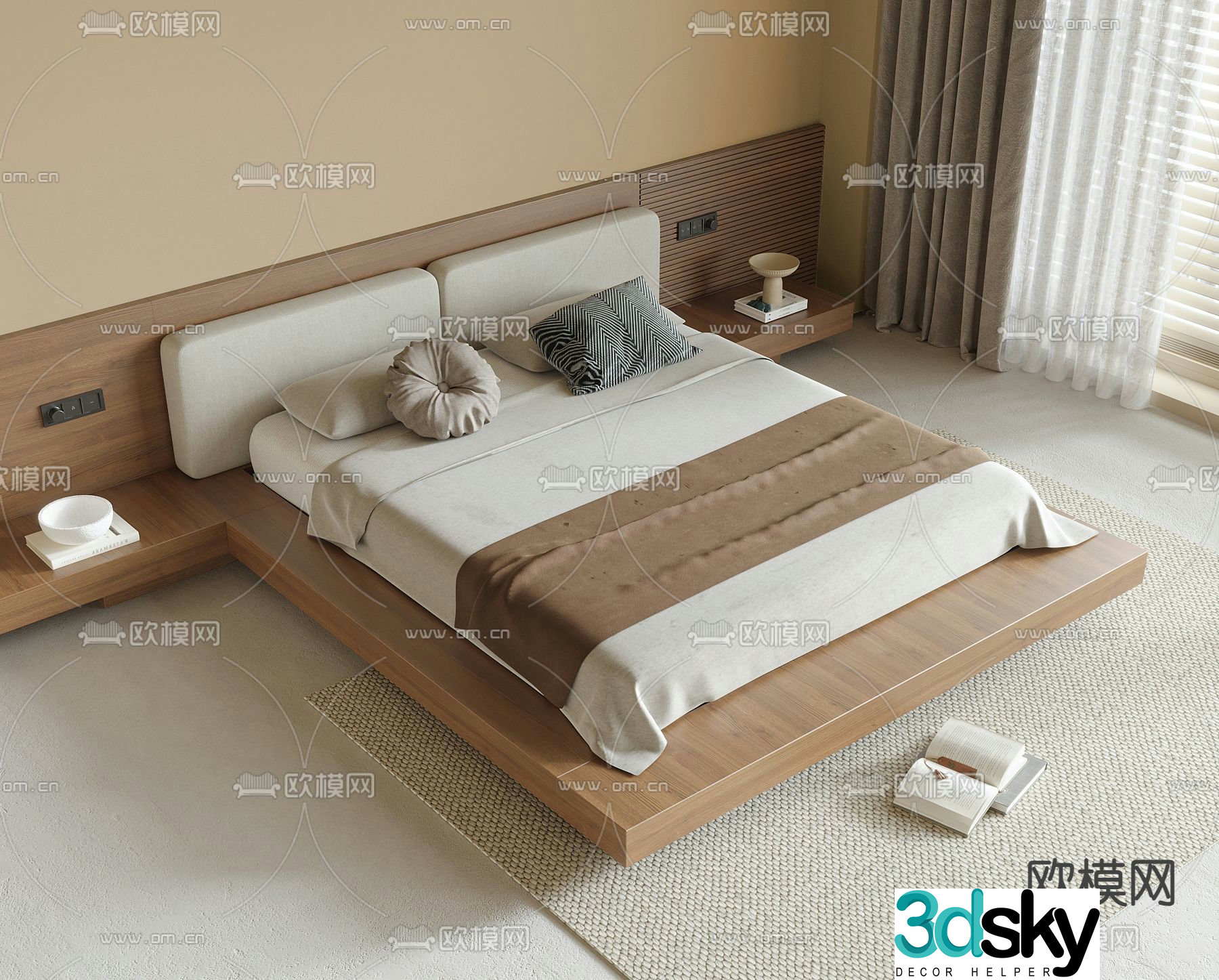 Wabi-sabi double bed 3d model