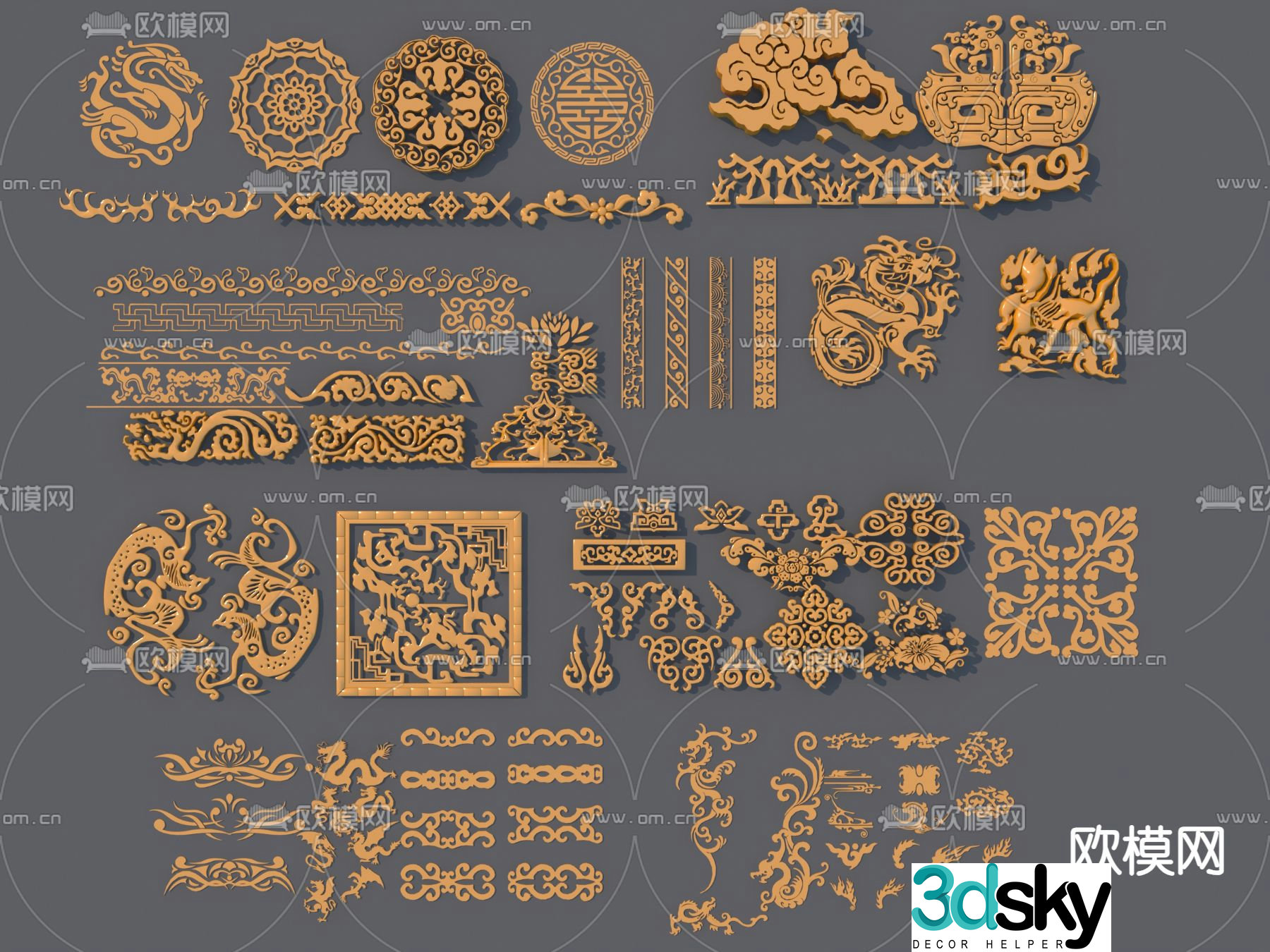 Chinese antique carving corner flower decorative pattern hollow pattern 3d model