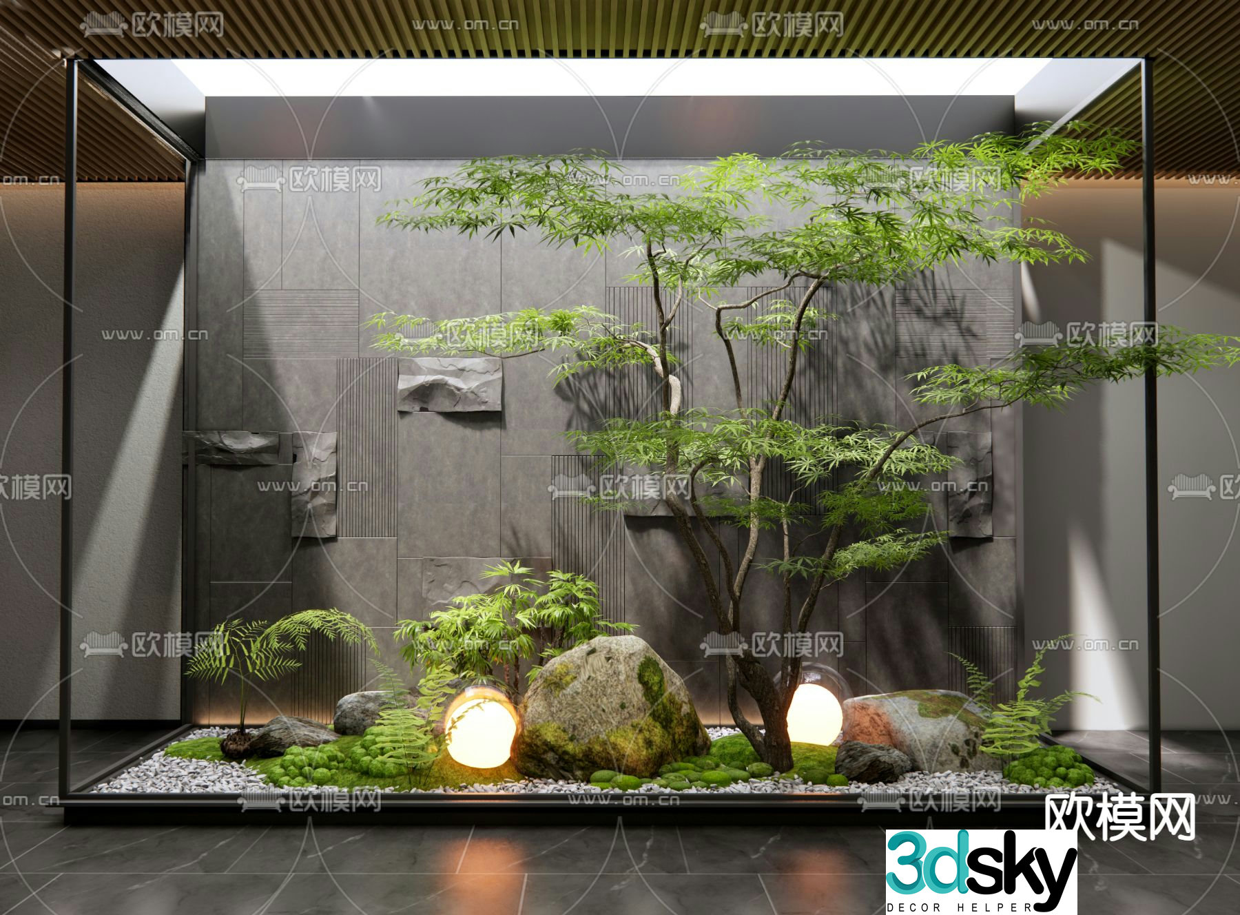 Indoor landscape plant landscaping glass cover 3d model