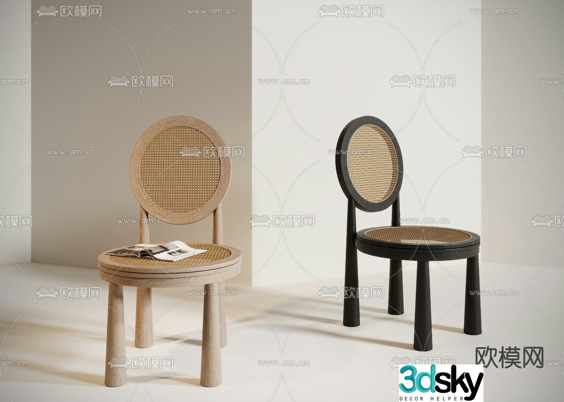 Wabi-sabi rattan chair dining chair 3d model