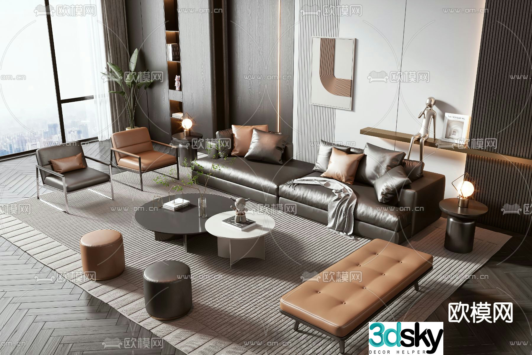 Modern modular sofa leather sofa 3d model
