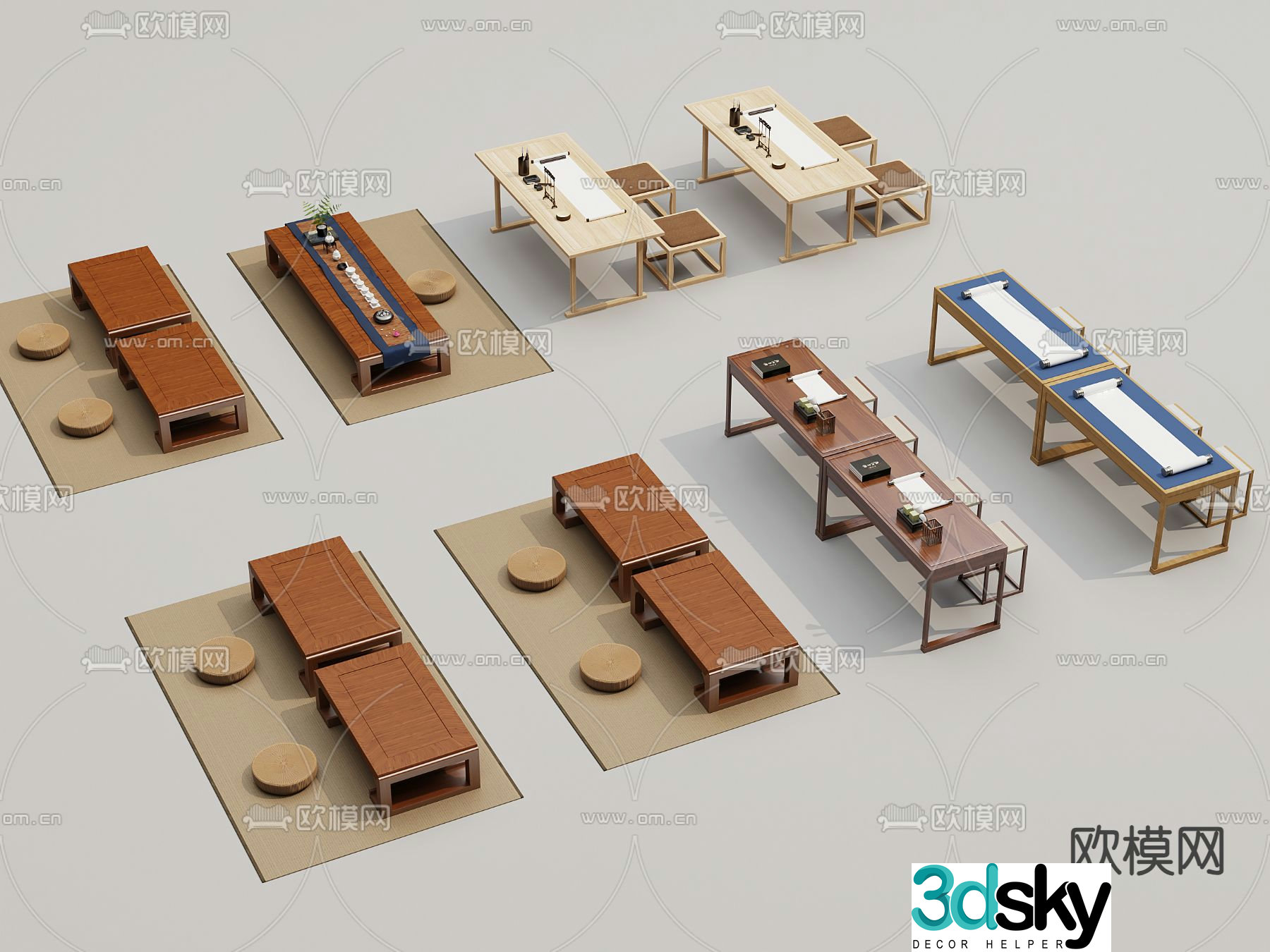 Calligraphy tables and chairs training tables and chairs 3d model