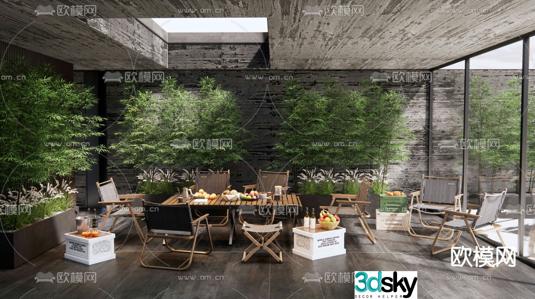Villa balcony roof garden 3d model