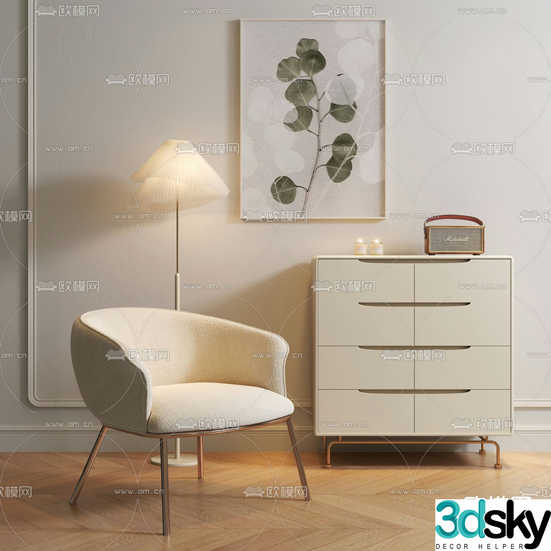 Cream style chair leisure chair 3d model