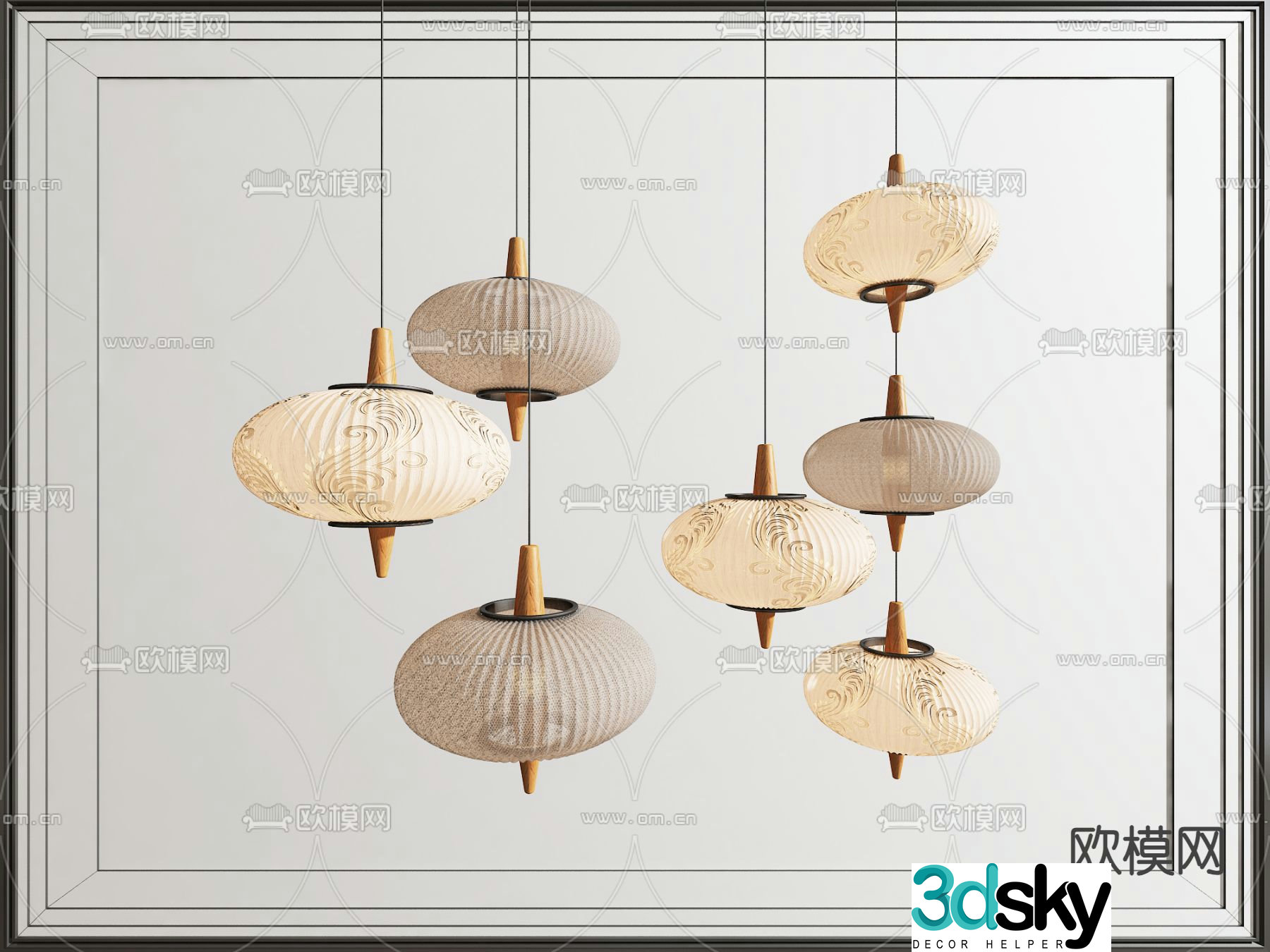 New Chinese style chandelier lantern chandelier 3d model