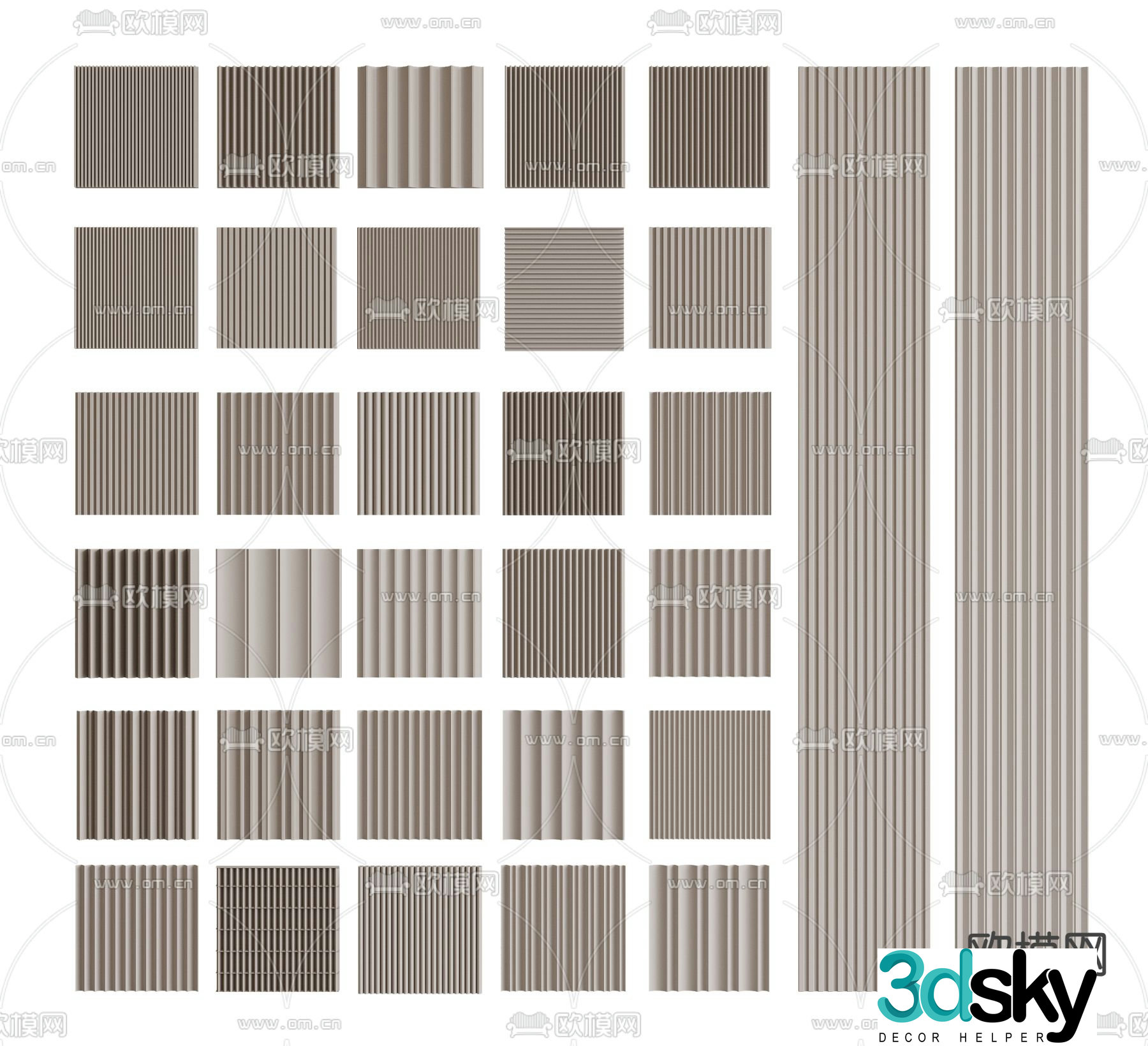 Wall panel Grid panel Wood veneer Wavy board 3d model