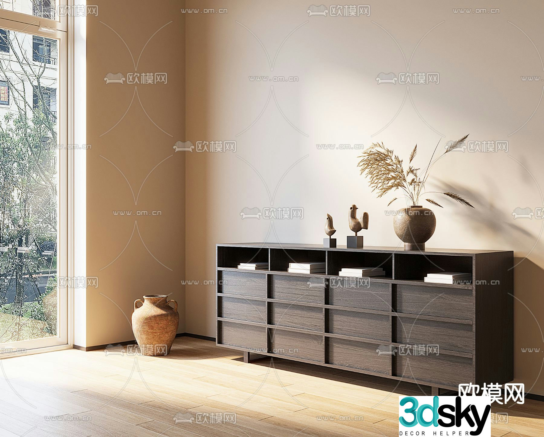 Wabi-Sabi Side Cabinet Drawer Cabinet Duanjing Cabinet 3D Model
