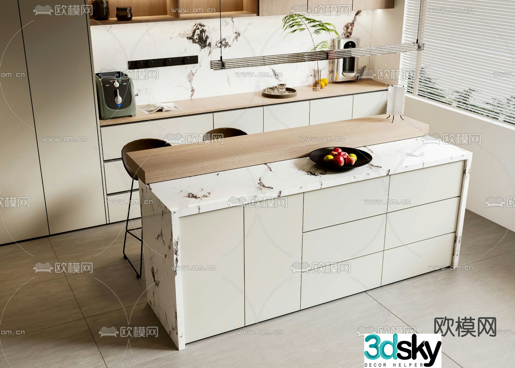 Cabinet middle island counter bar 3d model