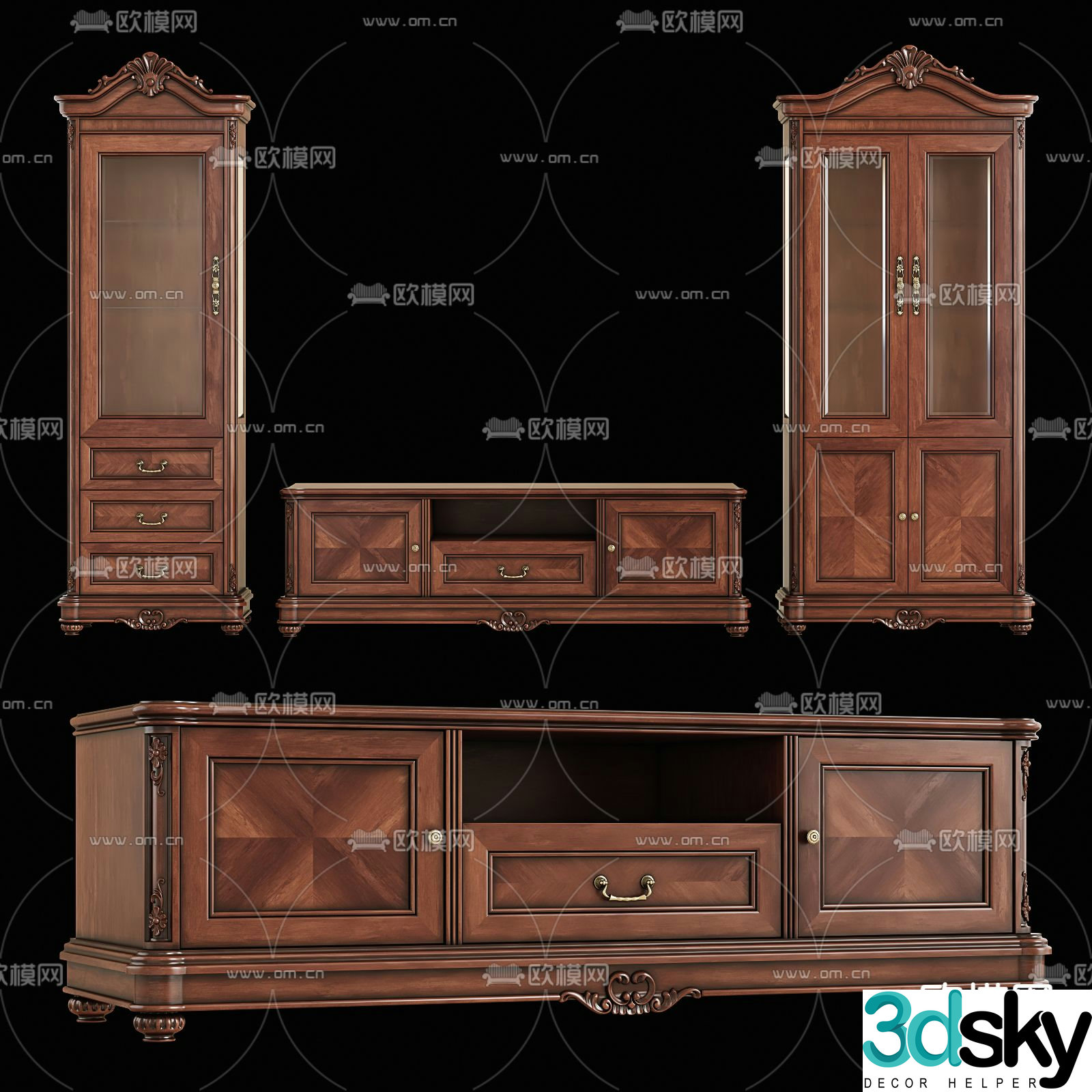 European style TV cabinet hall cabinet 3d model