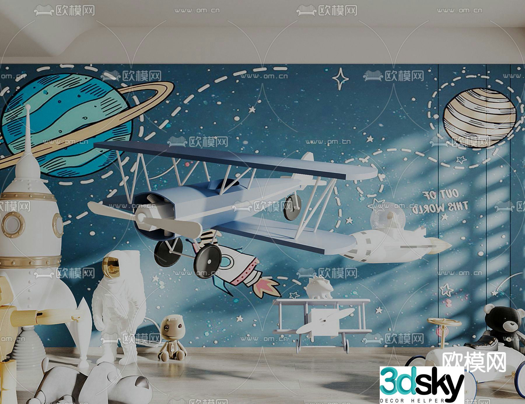 children’s toys airplane astronaut rocket 3d model