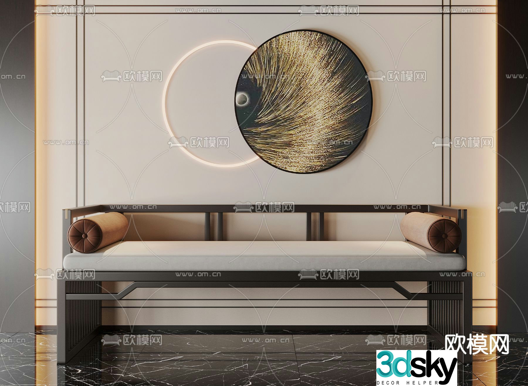 New Chinese style sofa double sofa 3d model