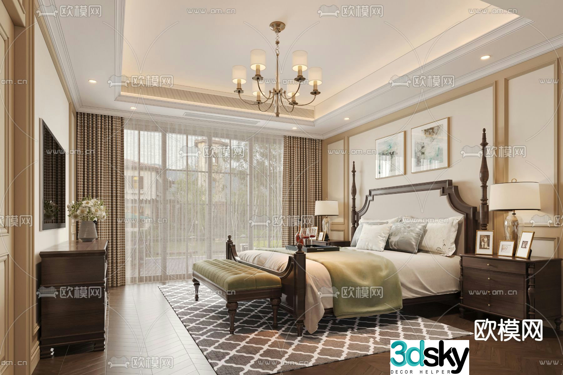 American style bedroom master bedroom master room 3d model