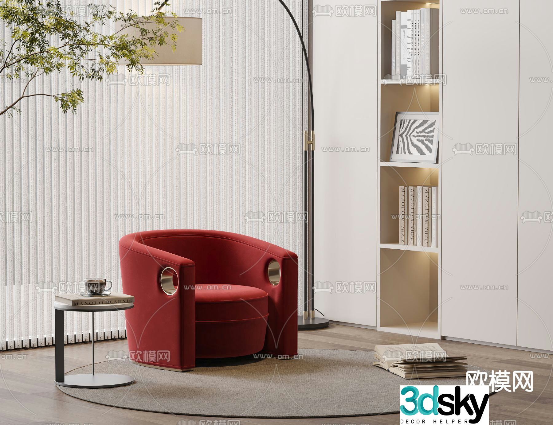 Red sofa single sofa 3d model