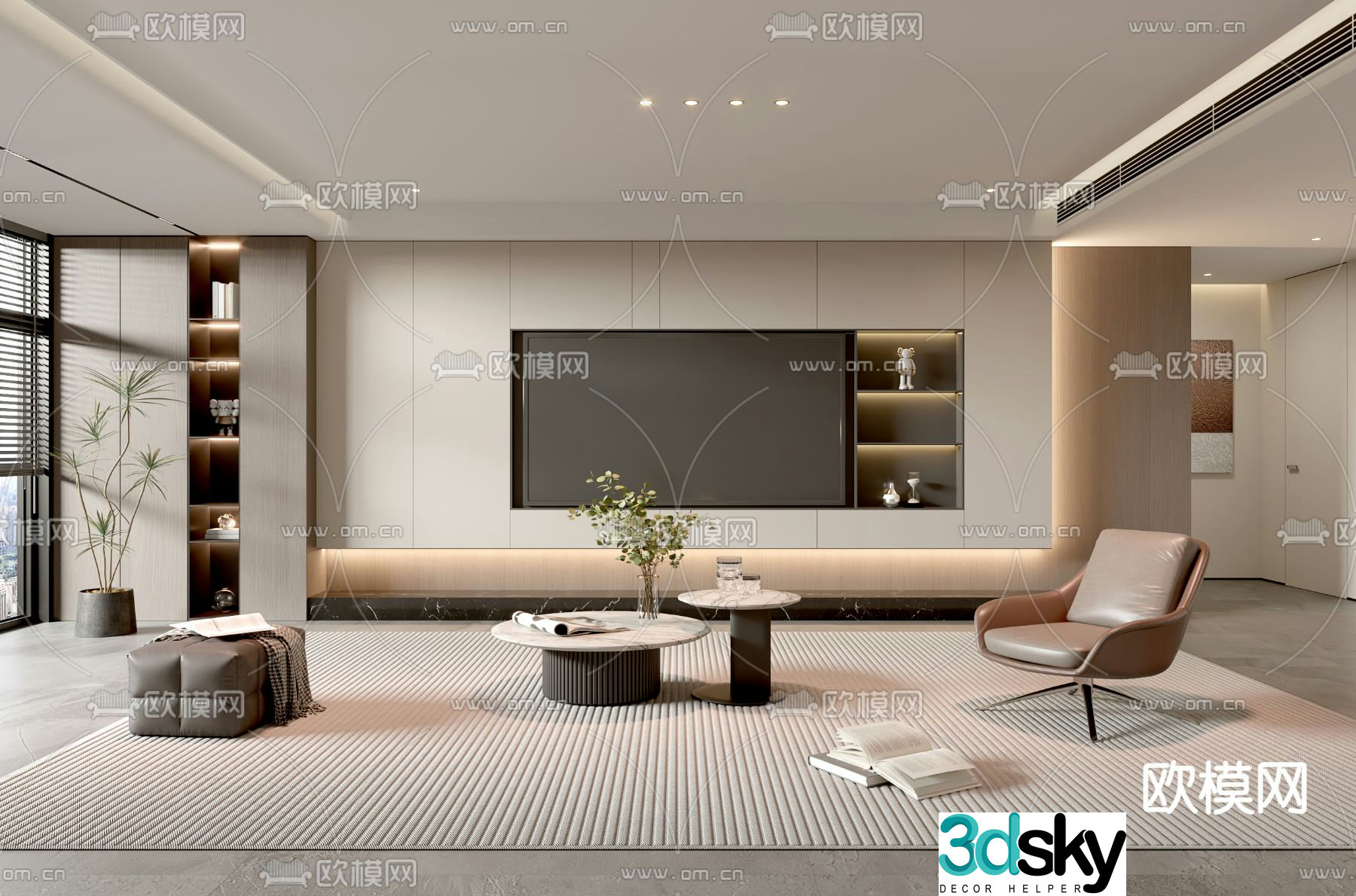 Modern living room TV background 3d model