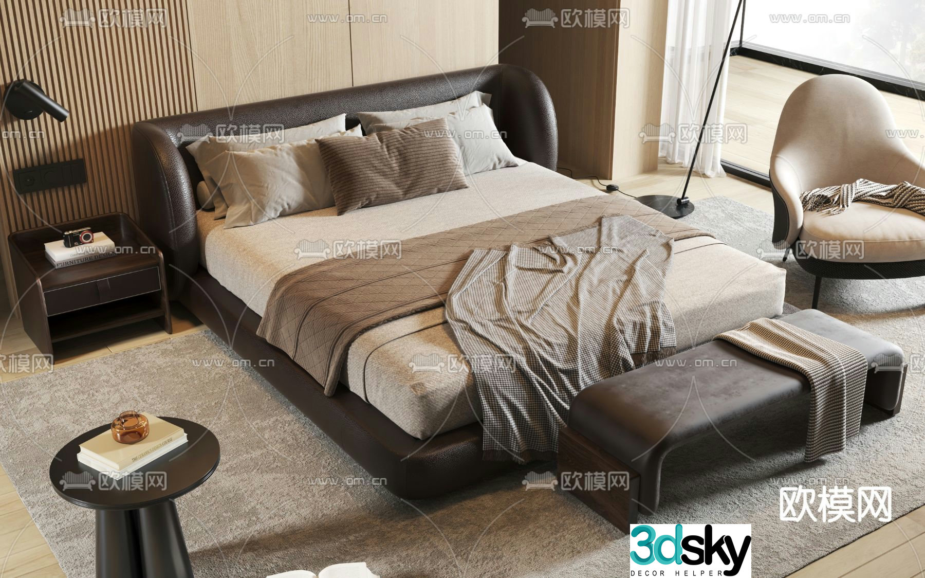 Modern double bed 3d model