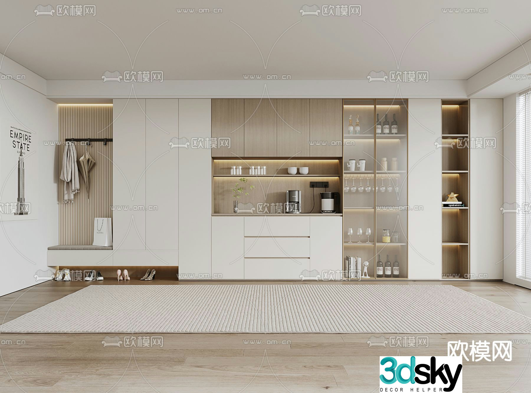 Cream style wine cabinet shoe cabinet 3d model
