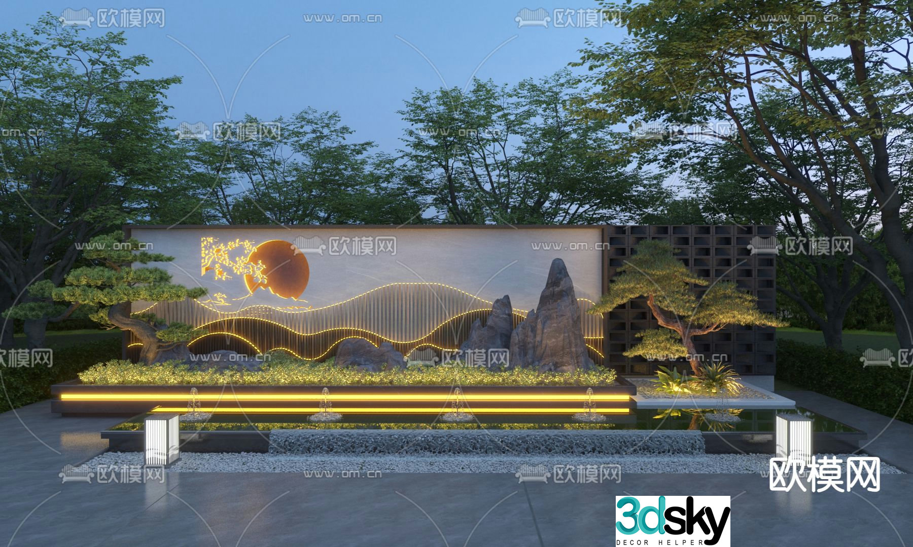 New Chinese style courtyard water feature wall landscape fence courtyard landscape wall 3d model
