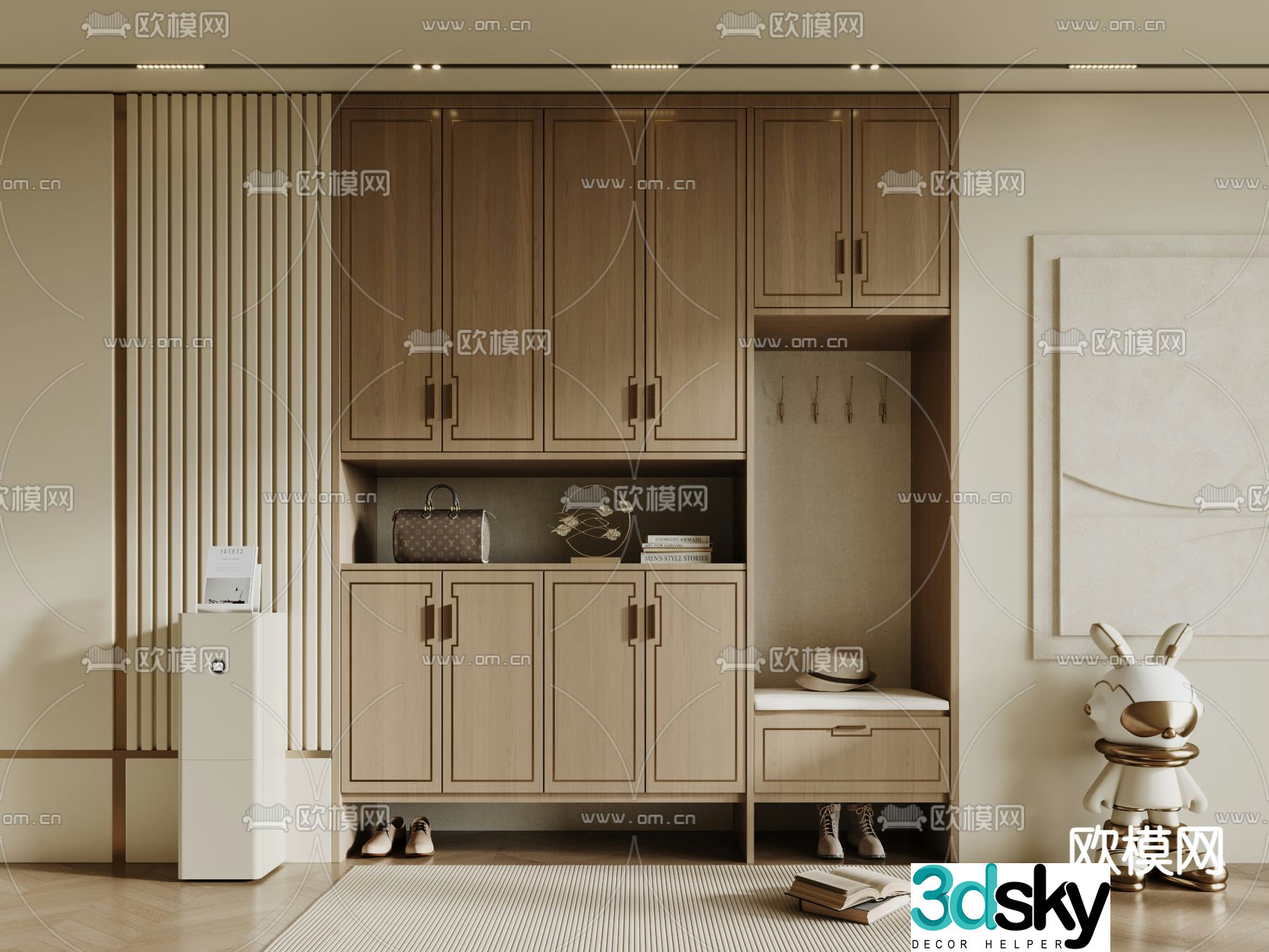 New Chinese style shoe cabinet shoe and hat cabinet 3D model
