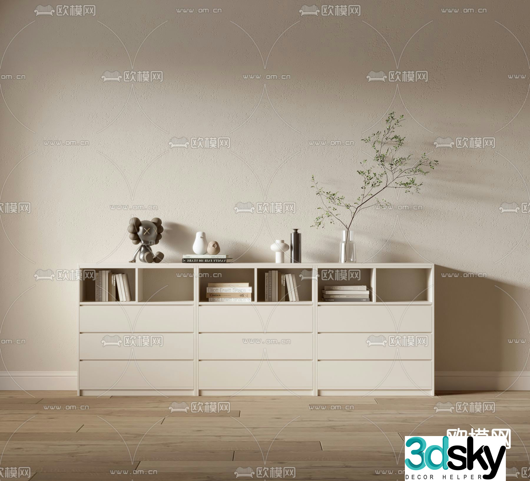 Modern side cabinet low bookcase 3d model