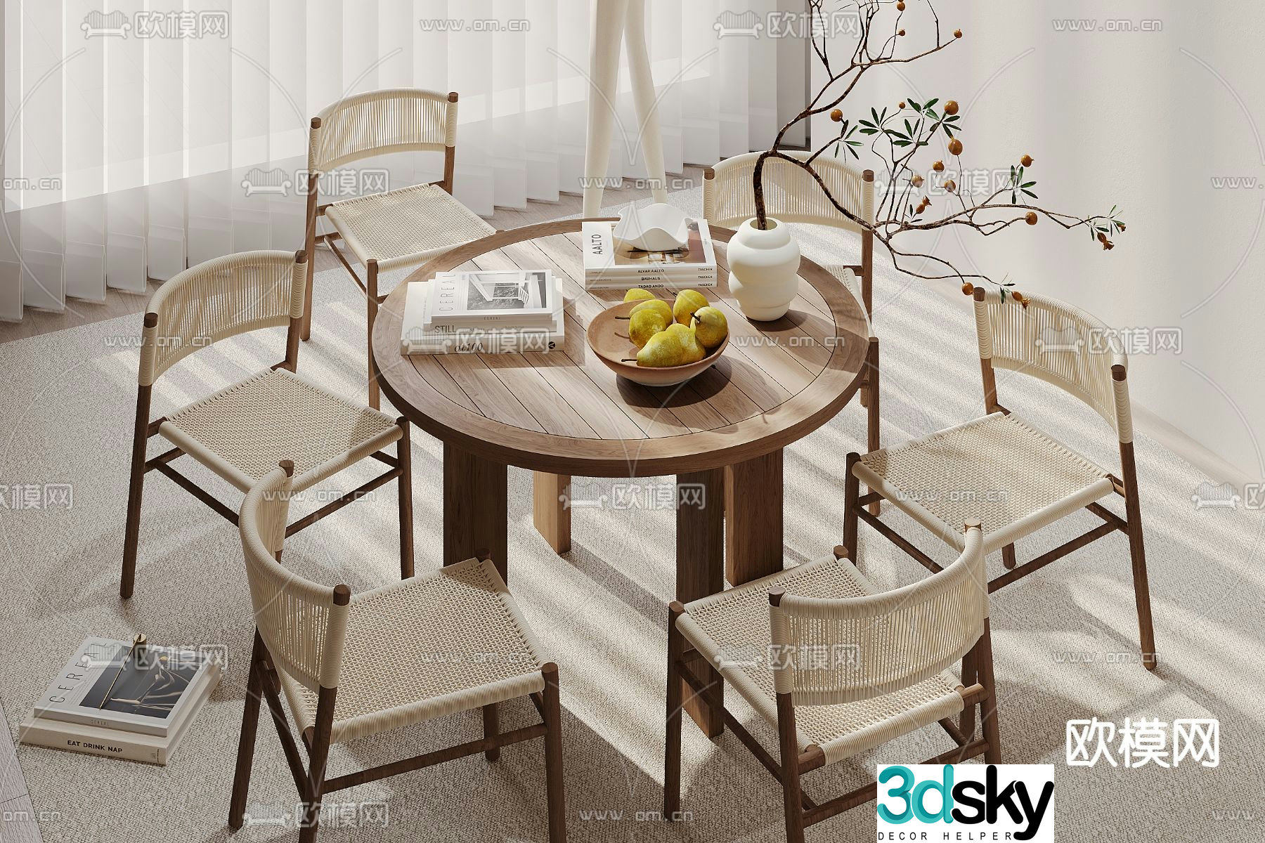 Wabi-sabi dining table and chairs 3d model