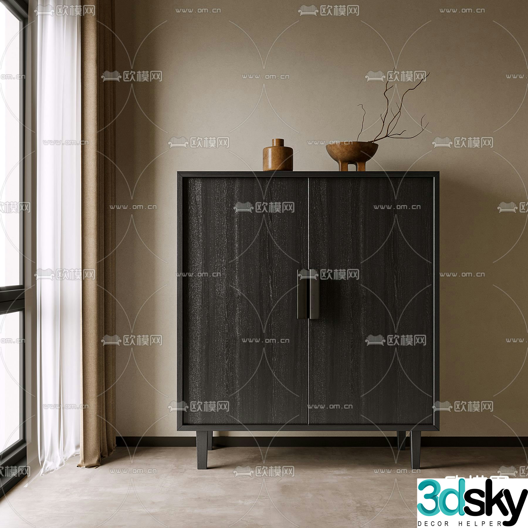 Wabi-sabi side cabinet entrance cabinet end view cabinet 3D model