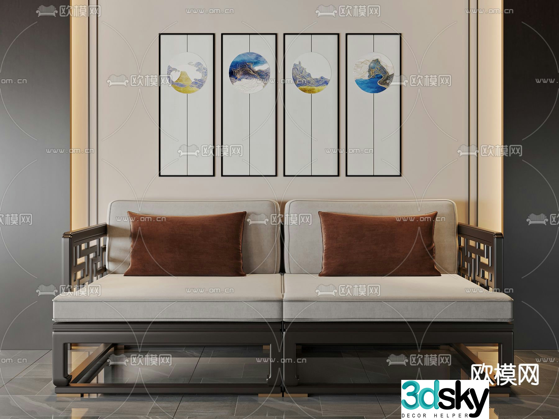 New Chinese style double sofa 3d model