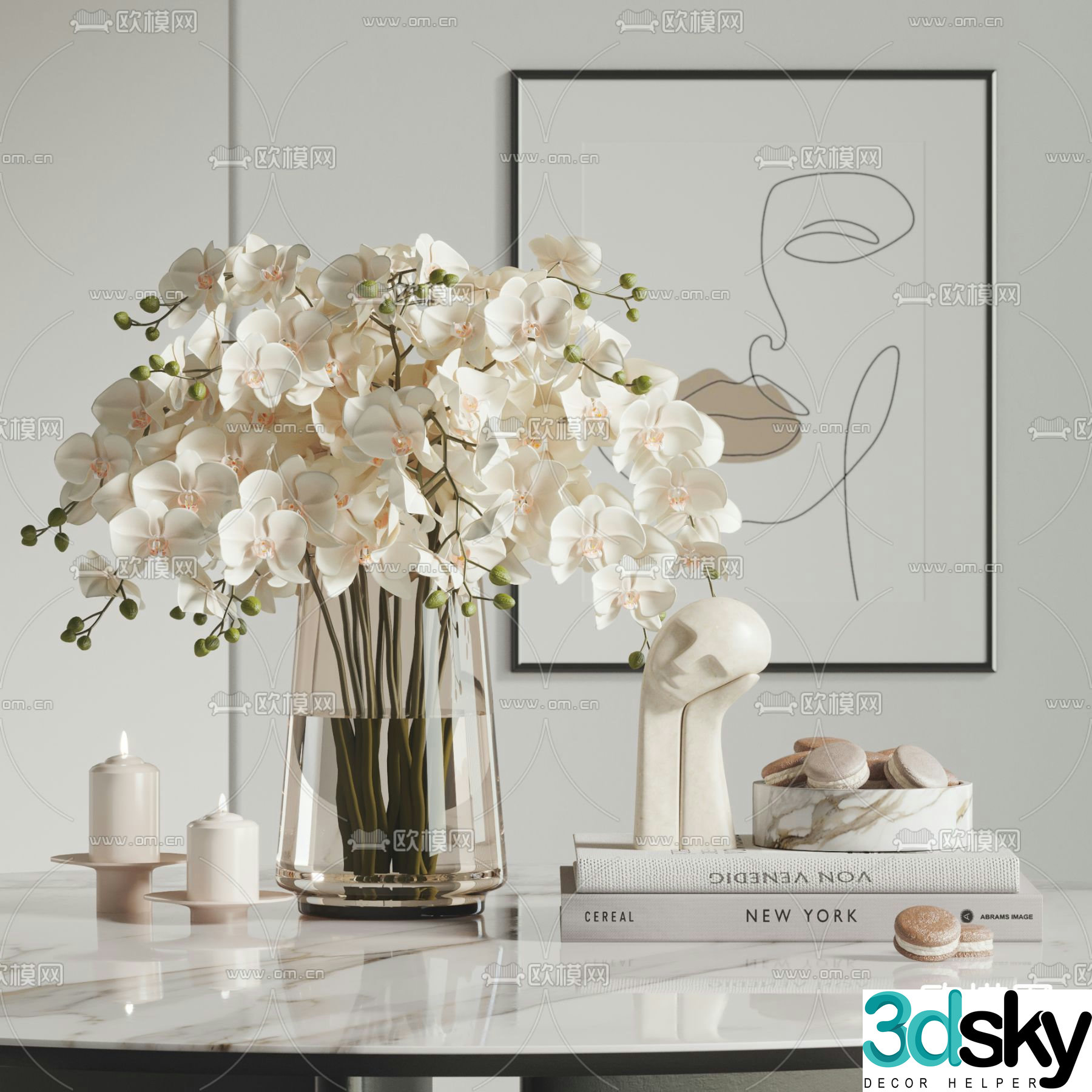 Modern ornaments ornaments vase books 3d model