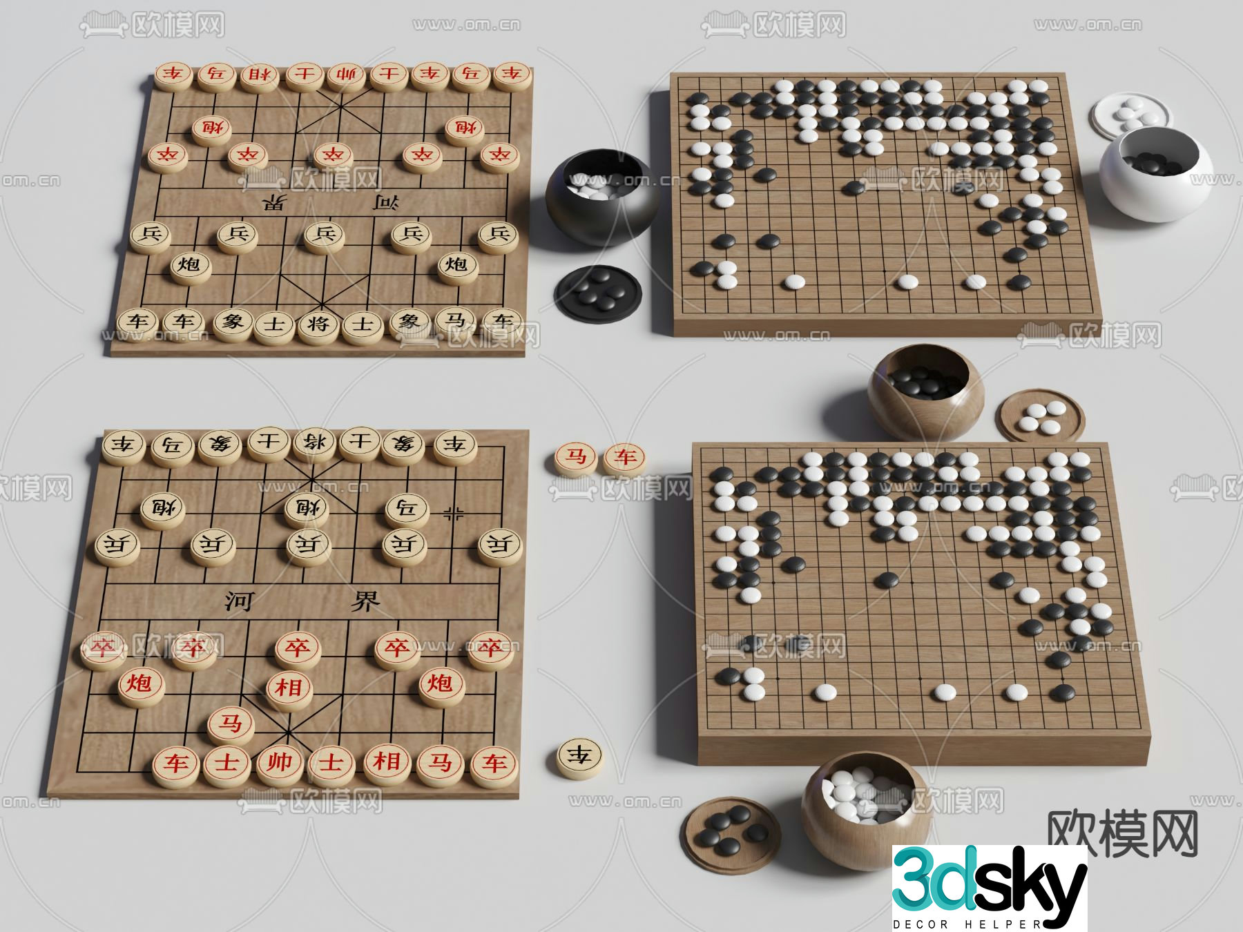 Go chess chess piece board 3d model