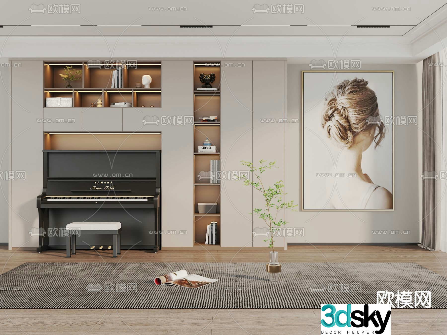 Modern decorative cabinet piano cabinet storage cabinet 3d model