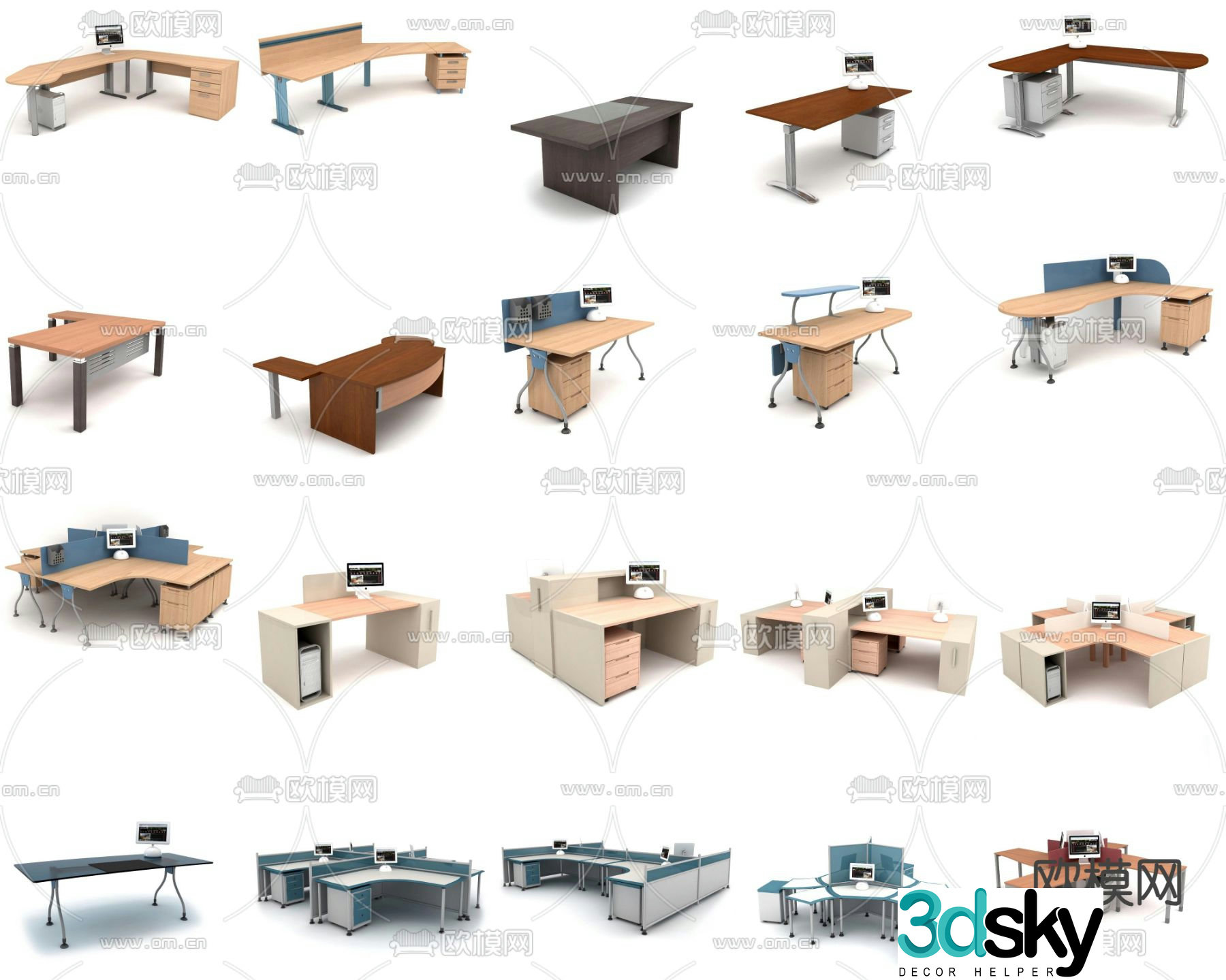 Office furniture computer desk staff desk desk desk card space desk 3d model