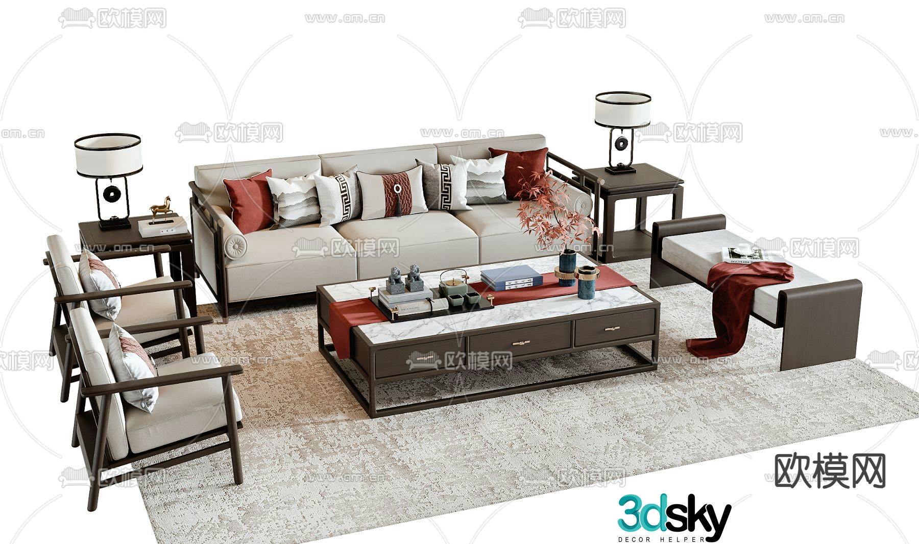 New Chinese style modular sofa 3d model