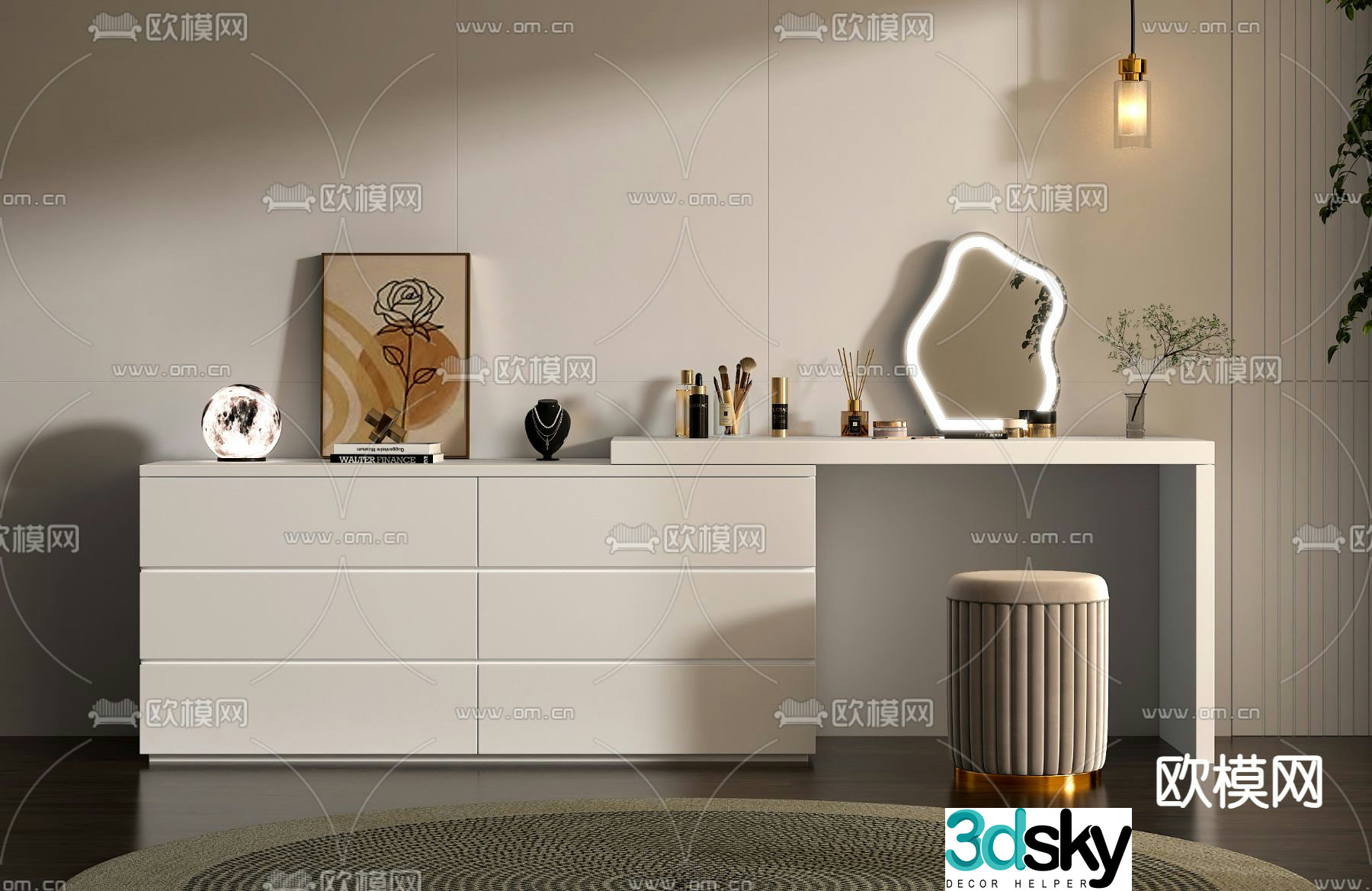 Cream style dressing table dressing table 3d model