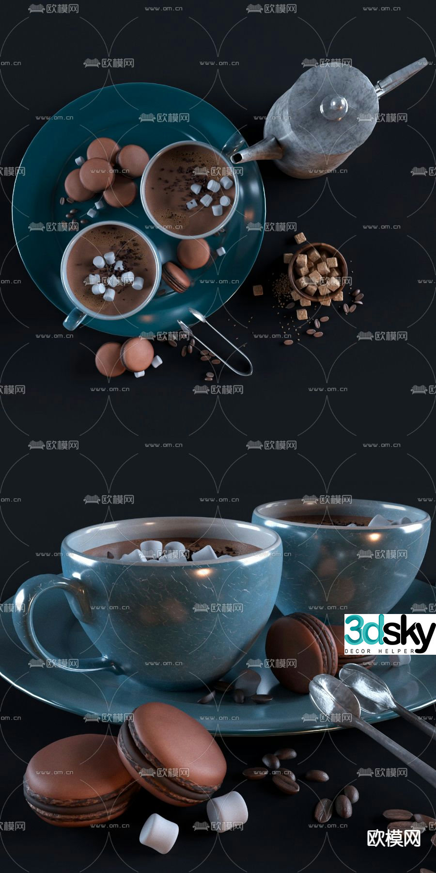 Coffee Coffee Cup Kettle Sugar Cube 3D Model
