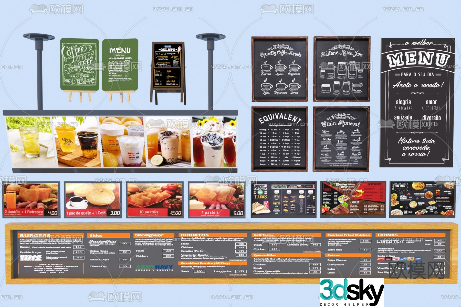 Milk tea sign shop sign menu bar menu blackboard 3d model