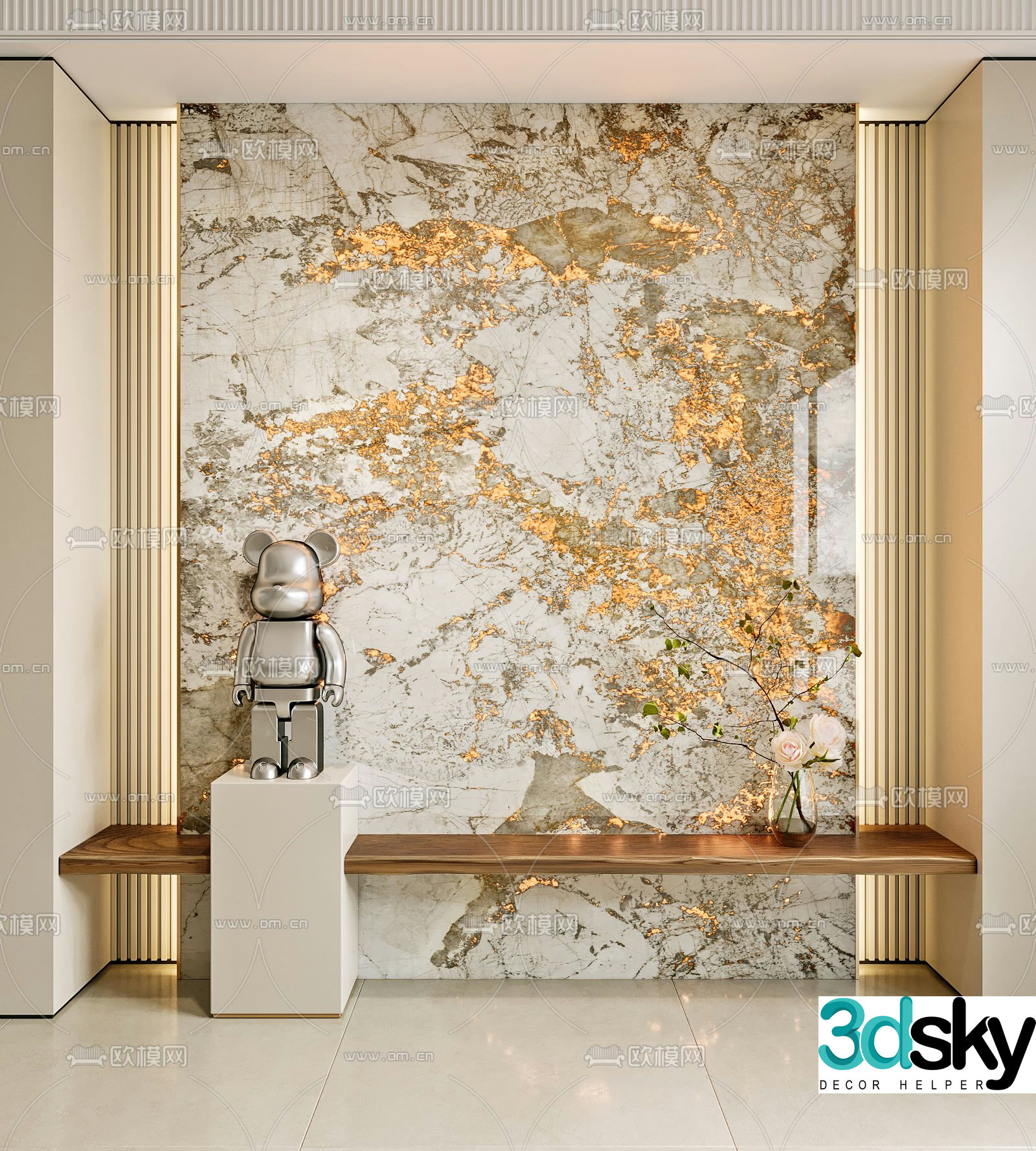 Translucent marble luxury stone background wall 3D model