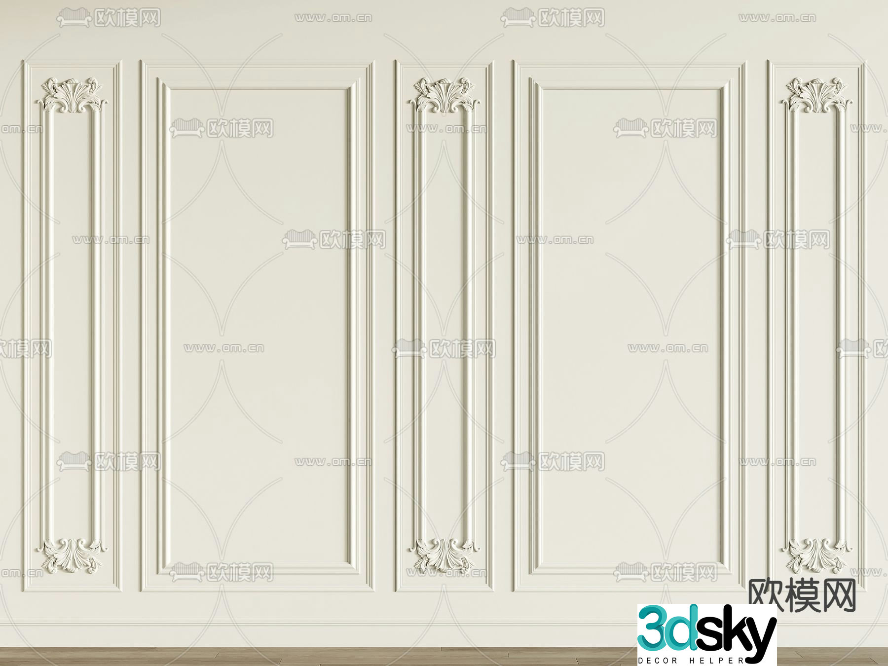 European carving corner line wall panel line 3d model