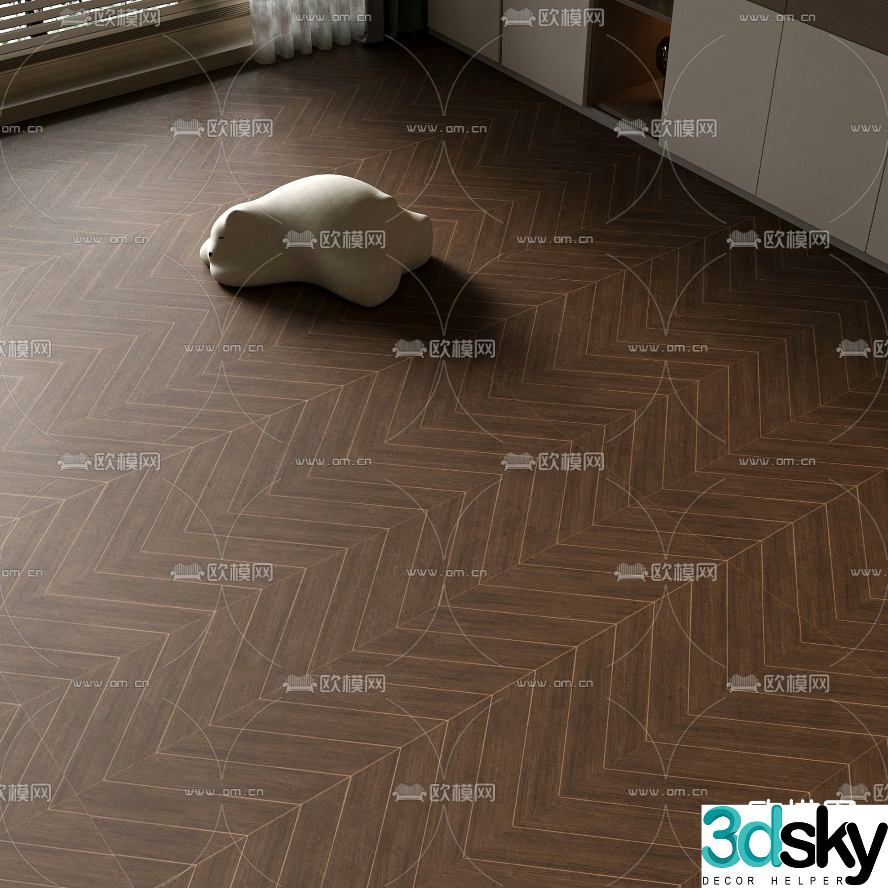 Fish bone wood flooring wood grain brick 3D model